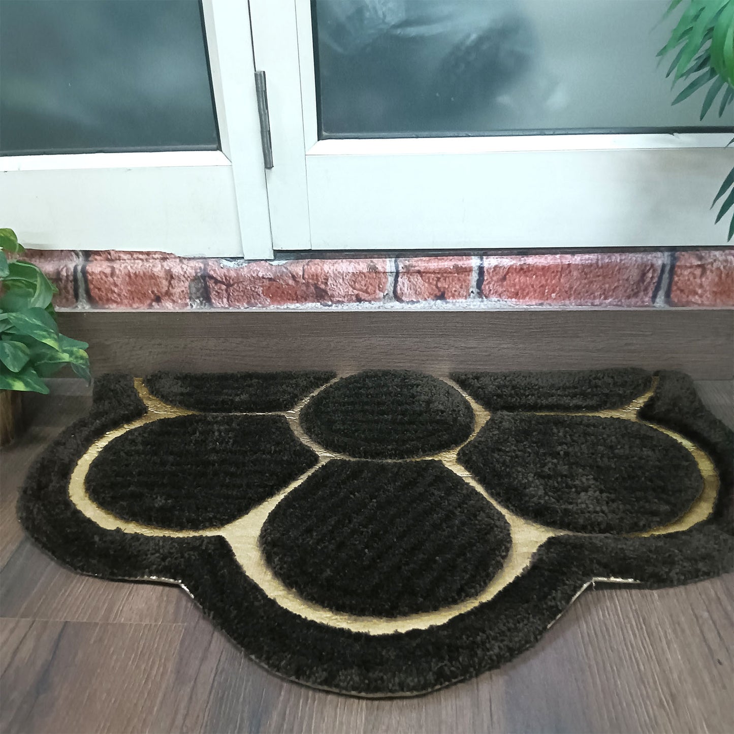Avioni Divine Collection | Luxury Golden/Silver Touch Coffee Tufted Rug In Beautiful Flower Soft And Plush Handmade Door Mats | ~25mm thick | BathMats -45x75 cms