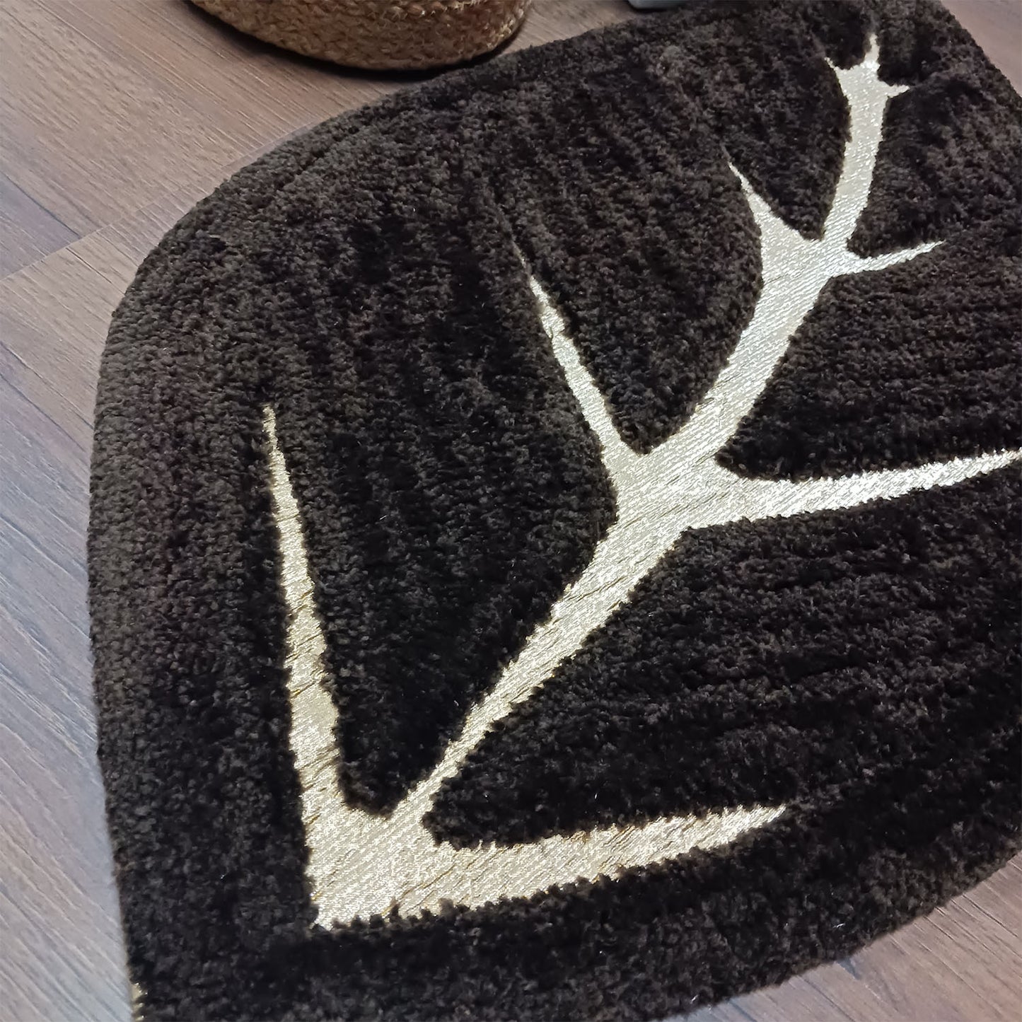 Avioni Divine Collection | Luxury Golden/Silver Touch Coffee Tufted Rug In Beautiful Leaf Shaped Soft And Plush Handmade Door Mats | ~25mm thickness | BathMats -45x82 cms