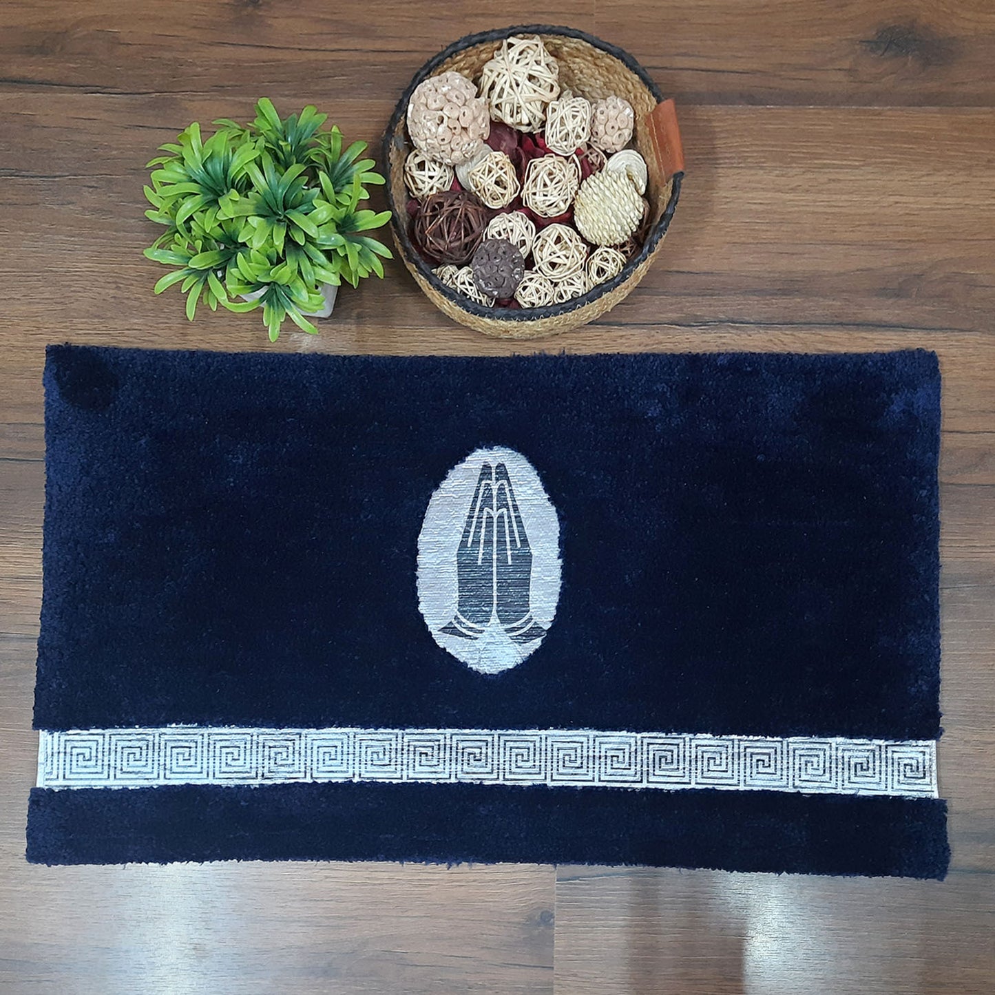 Avioni Divine Collection | Luxury Golden/Silver Touch Tufted Rug Navy Blue In Beautiful-Nameste Soft And Plush Handmade Door Mats |~25mm thick | BathMats -45x75 cms