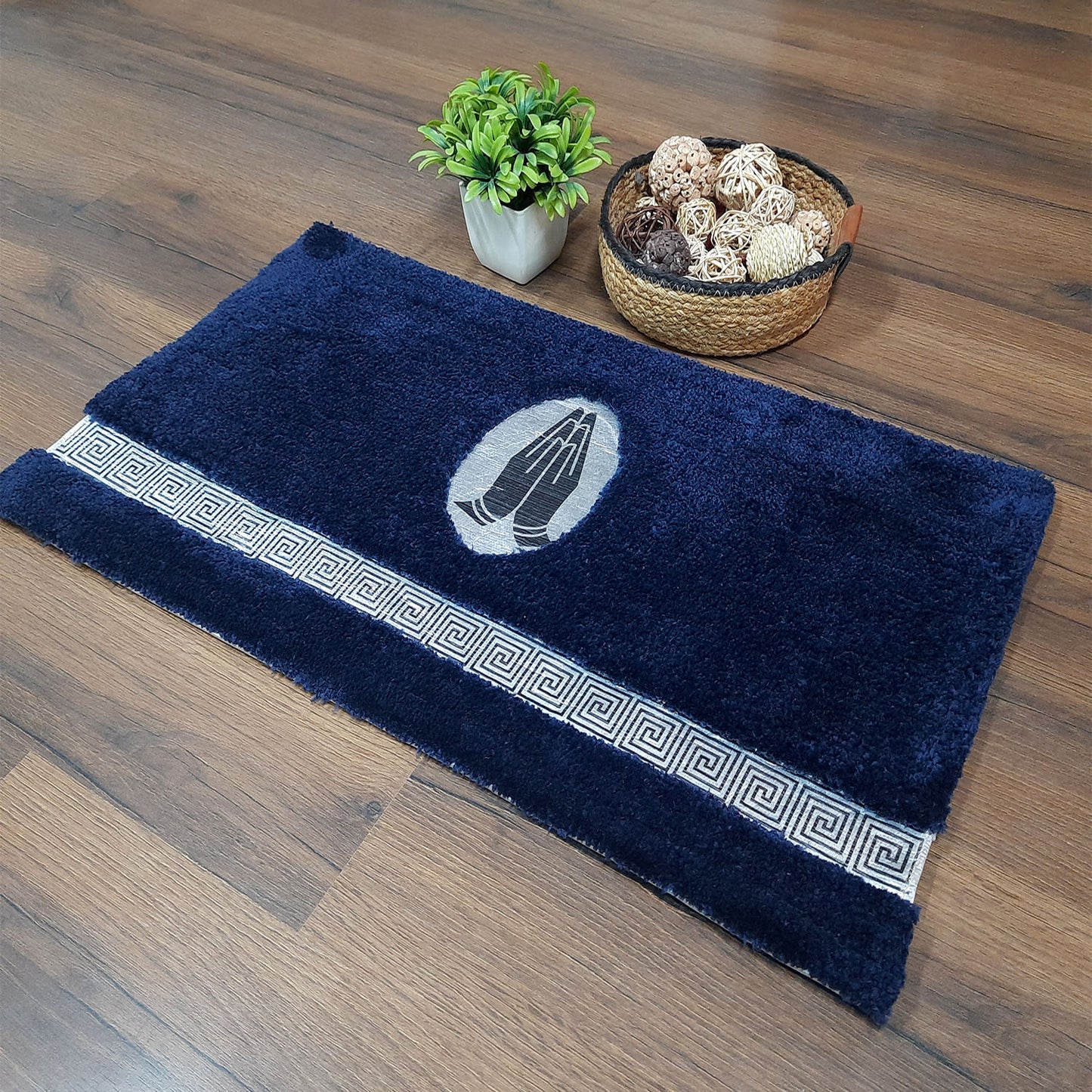 Avioni Divine Collection | Luxury Golden/Silver Touch Tufted Rug Navy Blue In Beautiful-Nameste Soft And Plush Handmade Door Mats |~25mm thick | BathMats -45x75 cms