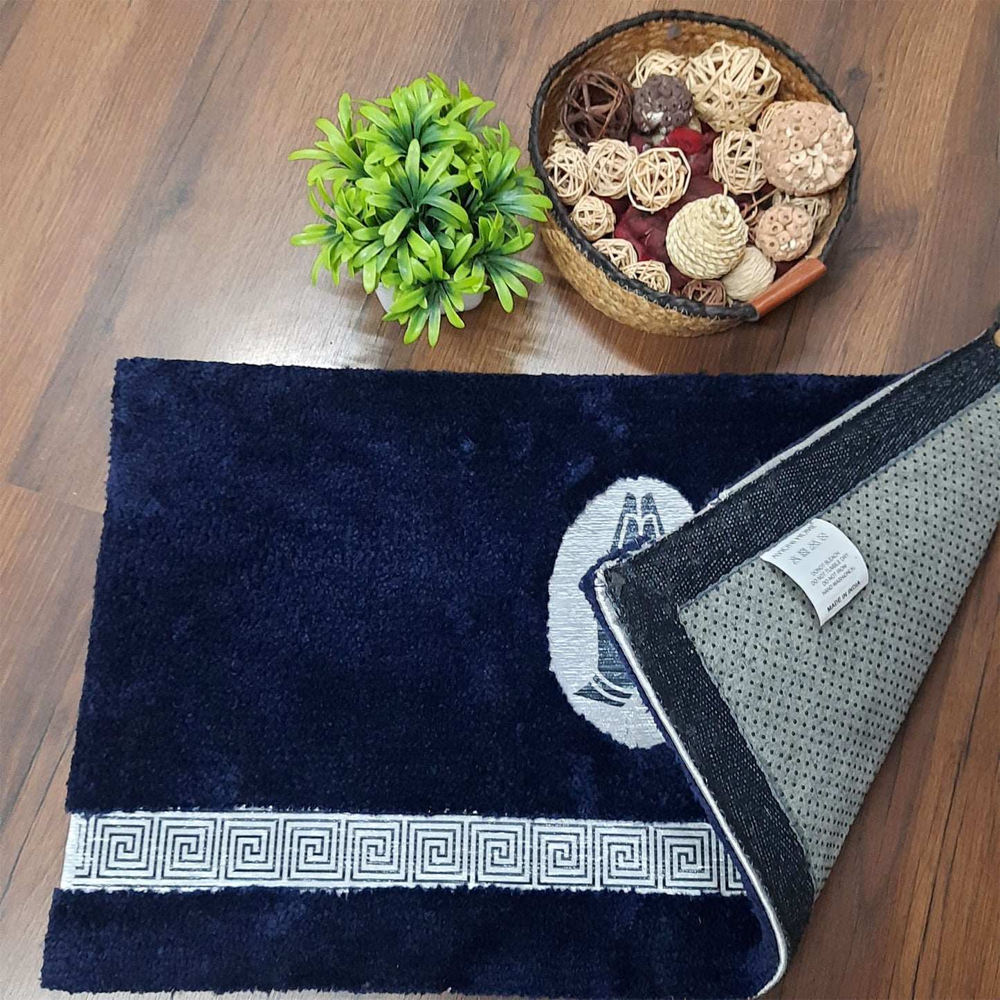 Avioni Divine Collection | Luxury Golden/Silver Touch Tufted Rug Navy Blue In Beautiful-Nameste Soft And Plush Handmade Door Mats |~25mm thick | BathMats -45x75 cms