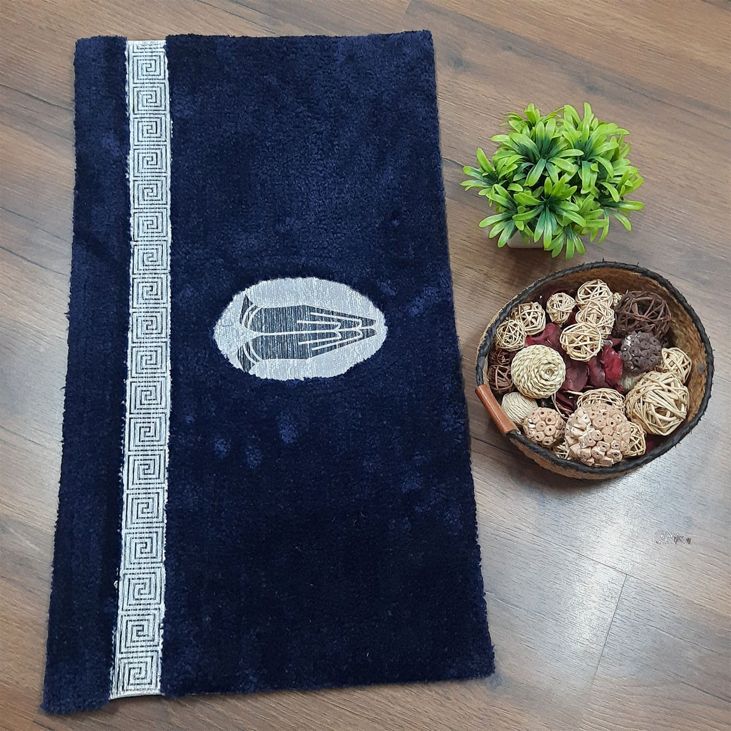Avioni Divine Collection | Luxury Golden/Silver Touch Tufted Rug Navy Blue In Beautiful-Nameste Soft And Plush Handmade Door Mats |~25mm thick | BathMats -45x75 cms