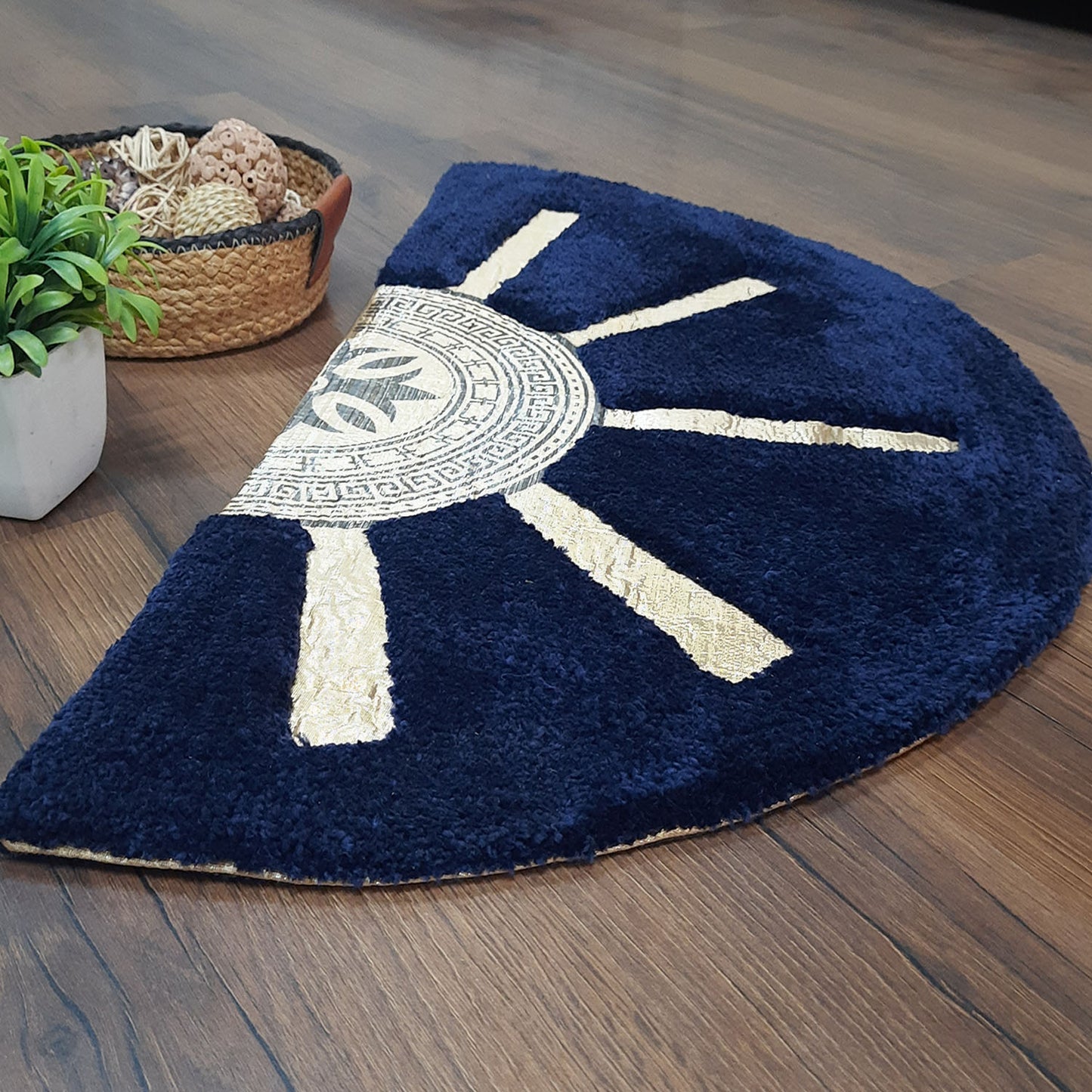 Avioni Divine Collection | Luxury Golden/Silver Touch Tufted Rug Navy In Brightening Sun Soft And Plush Handmade Door Mats |~25mm Thickness | BathMats | 45x75cm size