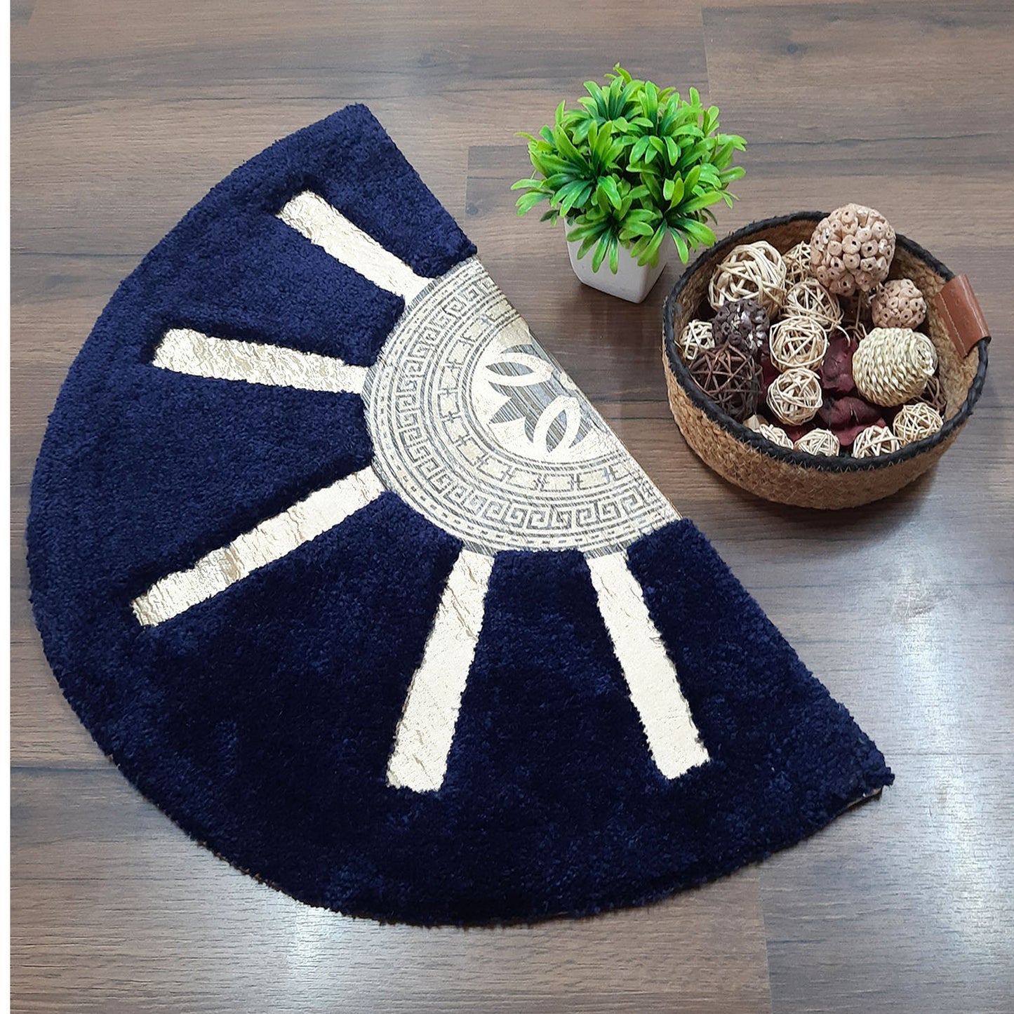 Avioni Divine Collection | Luxury Golden/Silver Touch Tufted Rug Navy In Brightening Sun Soft And Plush Handmade Door Mats |~25mm Thickness | BathMats | 45x75cm size