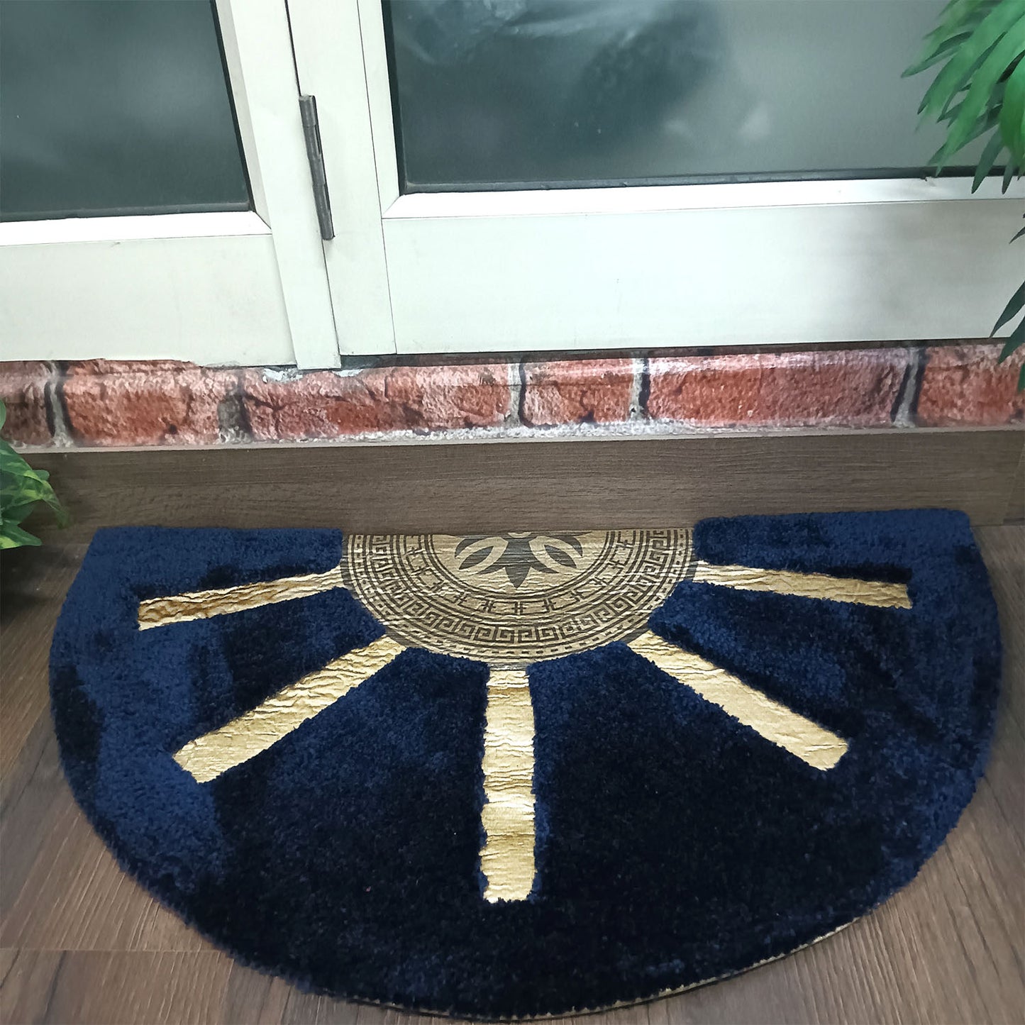 Avioni Divine Collection | Luxury Golden/Silver Touch Tufted Rug Navy In Brightening Sun Soft And Plush Handmade Door Mats |~25mm Thickness | BathMats | 45x75cm size