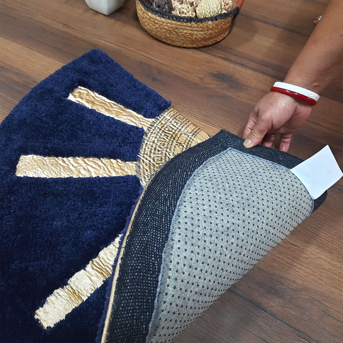 Avioni Divine Collection | Luxury Golden/Silver Touch Tufted Rug Navy In Brightening Sun Soft And Plush Handmade Door Mats |~25mm Thickness | BathMats | 45x75cm size