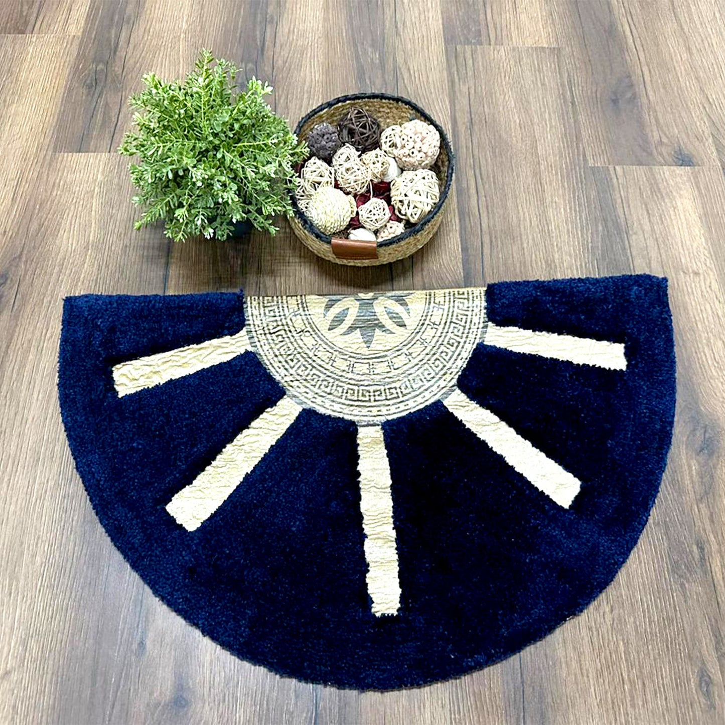 Avioni Divine Collection | Luxury Golden/Silver Touch Tufted Rug Navy In Brightening Sun Soft And Plush Handmade Door Mats |~25mm Thickness | BathMats | 45x75cm size