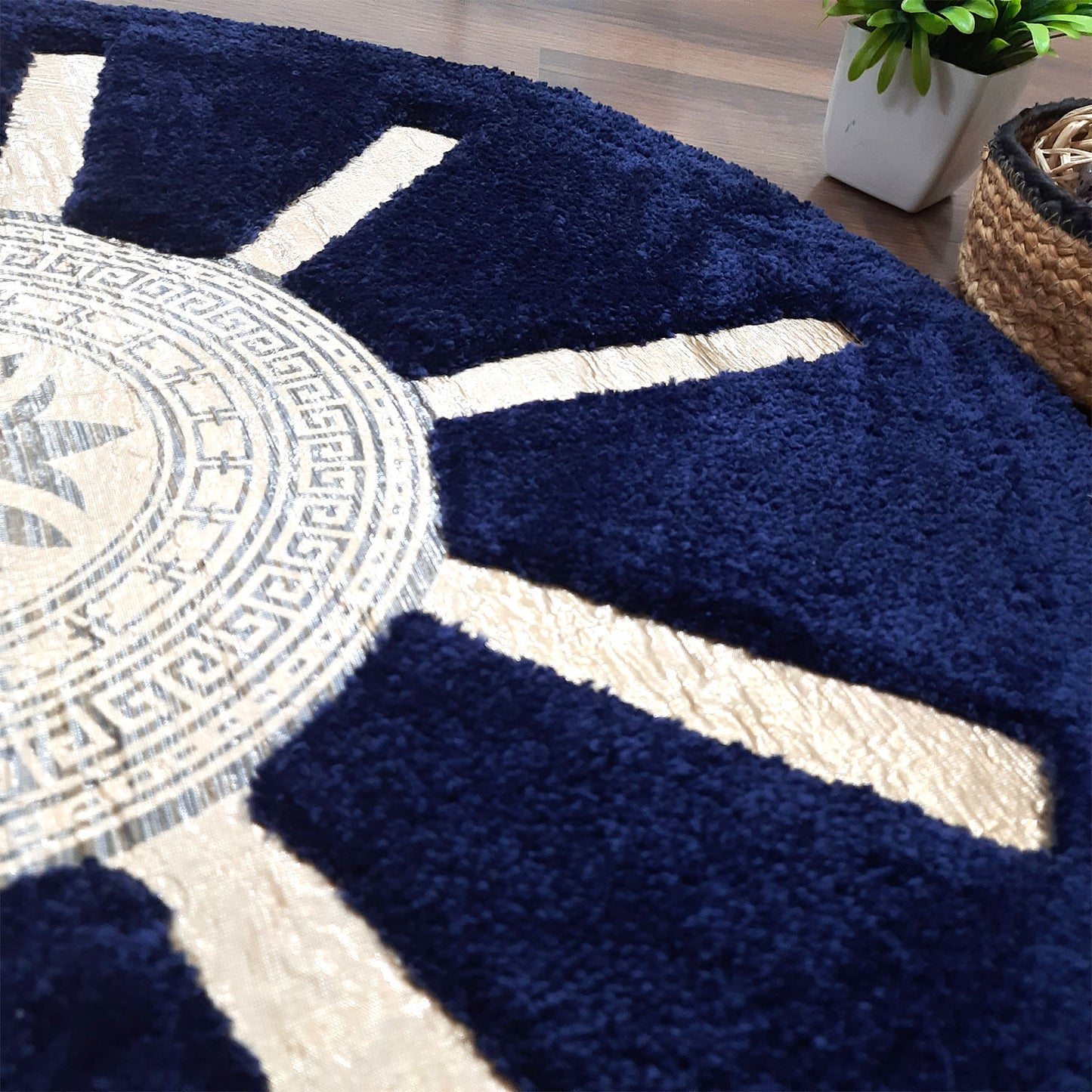 Avioni Divine Collection | Luxury Golden/Silver Touch Tufted Rug Navy In Brightening Sun Soft And Plush Handmade Door Mats |~25mm Thickness | BathMats | 45x75cm size