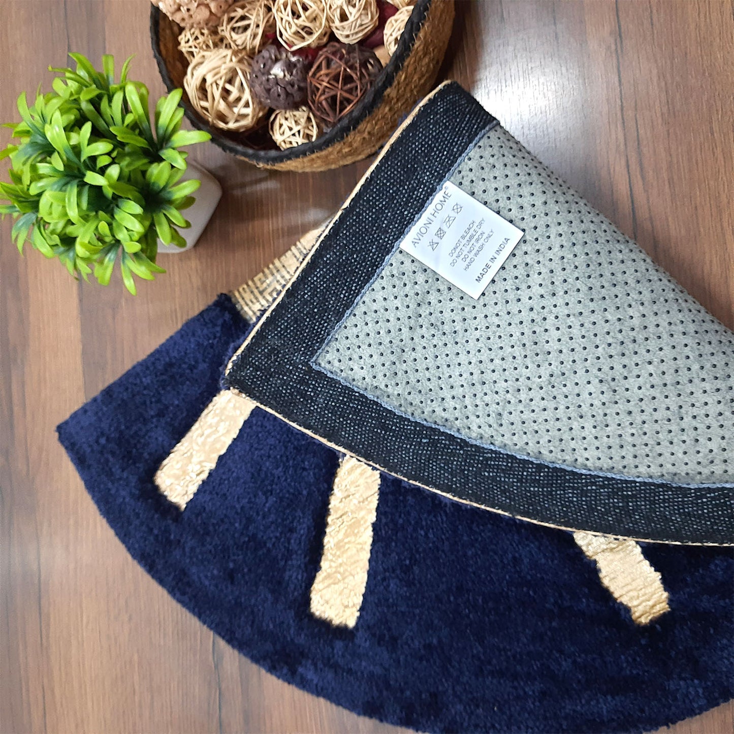 Avioni Divine Collection | Luxury Golden/Silver Touch Tufted Rug Navy In Brightening Sun Soft And Plush Handmade Door Mats |~25mm Thickness | BathMats | 45x75cm size