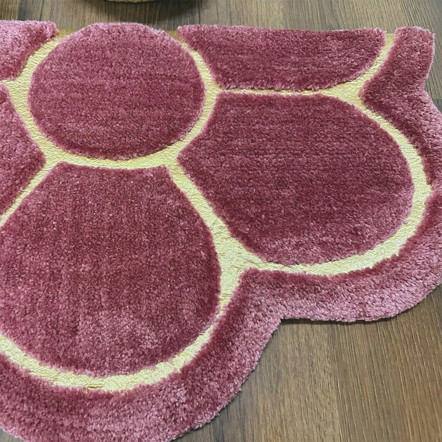 Avioni Divine Collection | Luxury Golden/Silver Touch Blush Pink Tufted Rug In Beautiful Flower Soft And Plush Handmade Door Mats | ~25mm thick | BathMats -45x75 cms