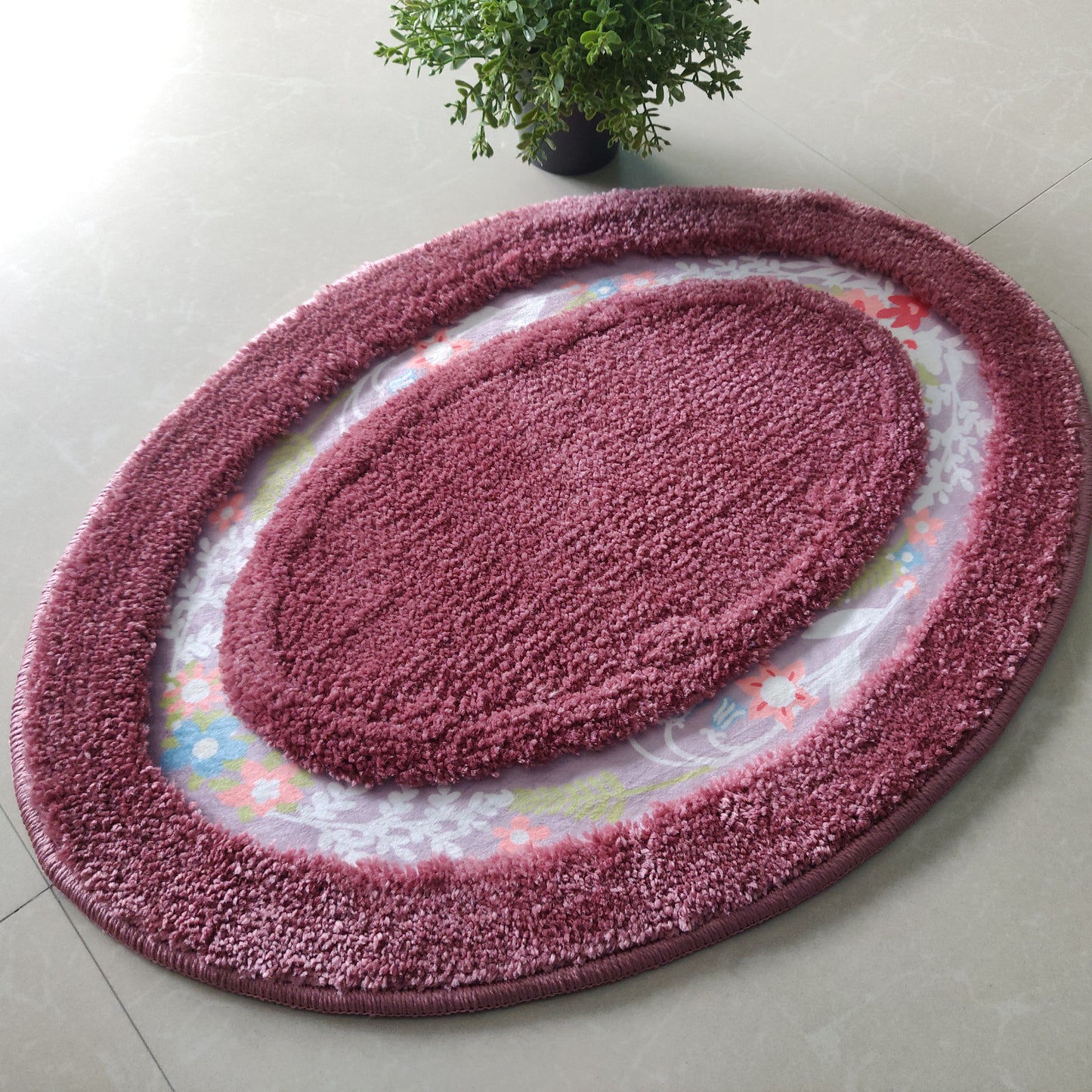 Avioni Home| Zengrove Floormat Collection | Soft Shaggy Oval Shape Floor mat /Door Mat | Wine Pink | Fluffy & 10mm Thick Mat | 40 x 60 CM