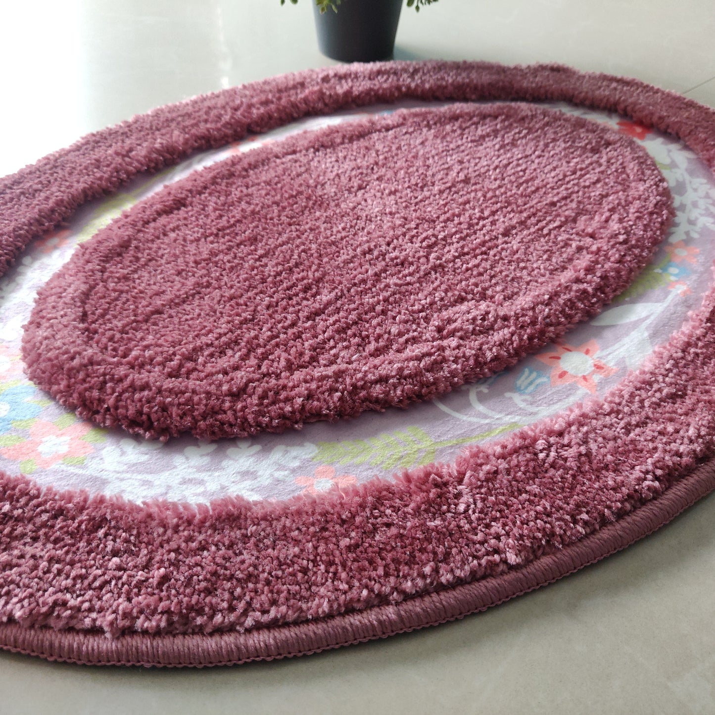 Avioni Home| Zengrove Floormat Collection | Soft Shaggy Oval Shape Floor mat /Door Mat | Wine Pink | Fluffy & 10mm Thick Mat | 40 x 60 CM