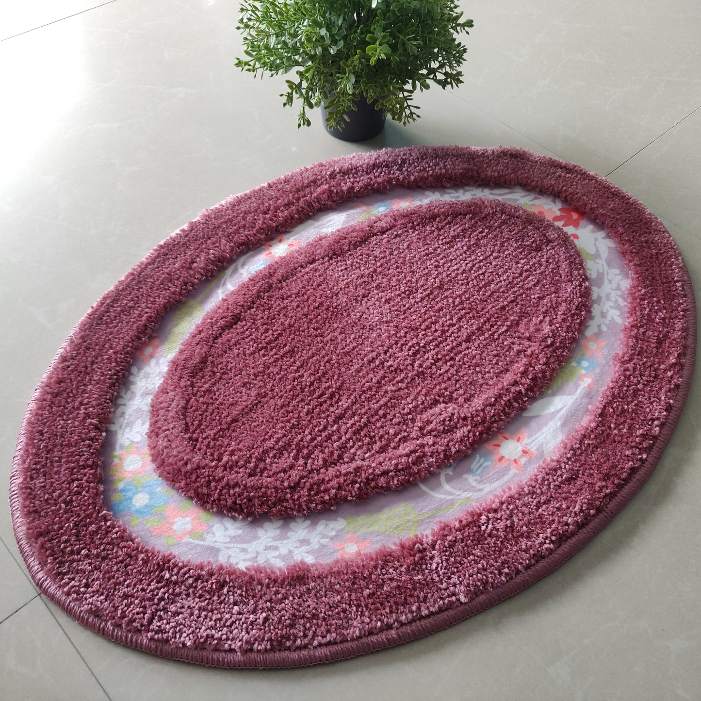 Avioni Home| Zengrove Floormat Collection | Soft Shaggy Oval Shape Floor mat /Door Mat | Wine Pink | Fluffy & 10mm Thick Mat | 40 x 60 CM