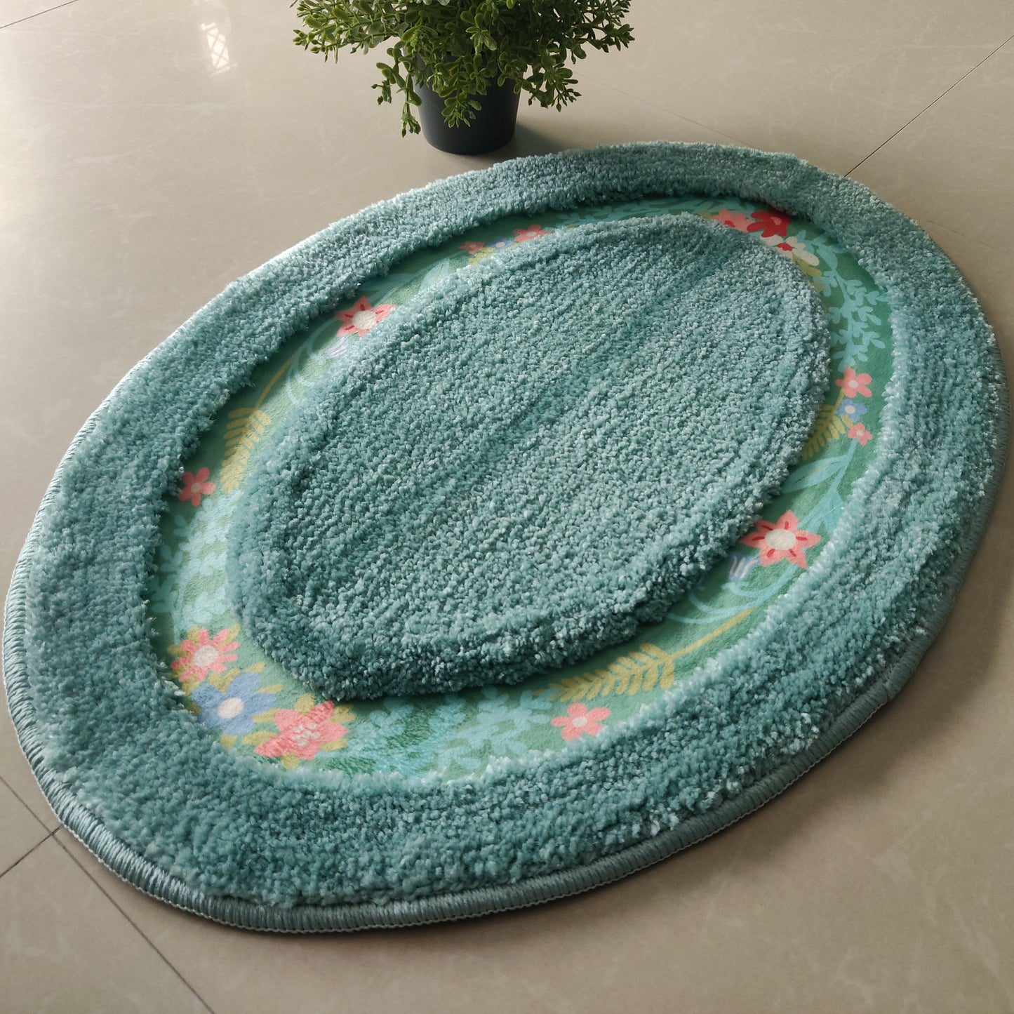 Avioni Home| Zengrove Floormat Collection | Soft Shaggy Oval Shape Floor mat /Door Mat | Aqua | Fluffy & 10mm Thick Mat | 40 x 60 CM
