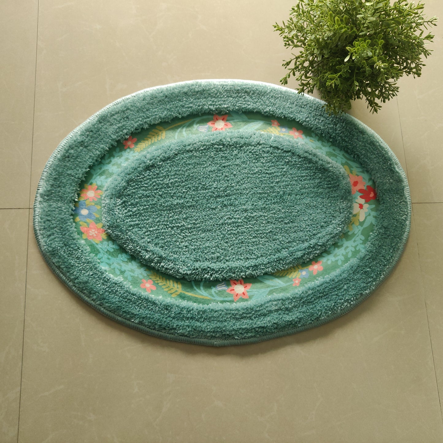 Avioni Home| Zengrove Floormat Collection | Soft Shaggy Oval Shape Floor mat /Door Mat | Aqua | Fluffy & 10mm Thick Mat | 40 x 60 CM
