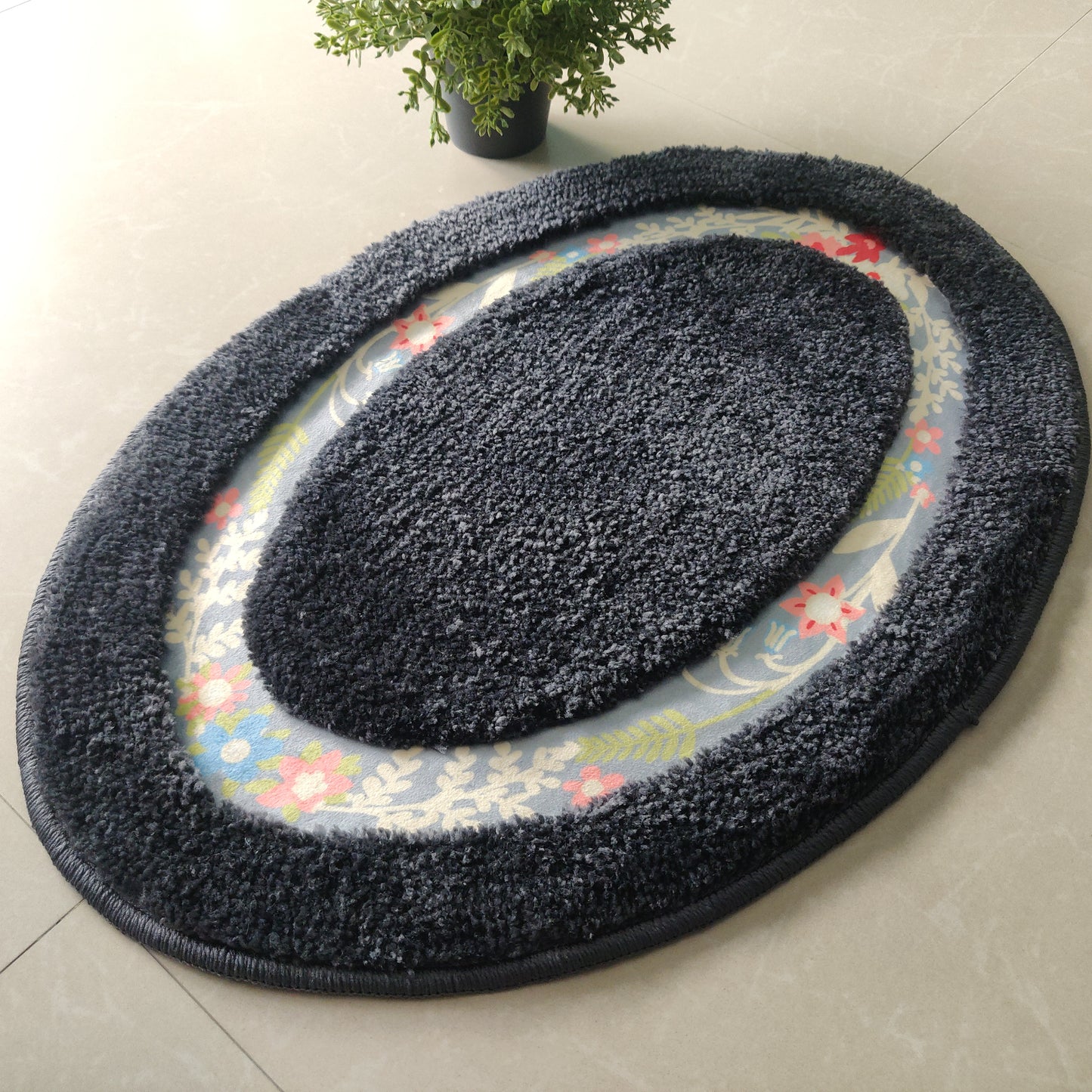 Avioni Home| Zengrove Floormat Collection | Soft Shaggy Oval Shape Floor mat /Door Mat | Black | Fluffy & 10mm Thick Mat | 40 x 60 CM