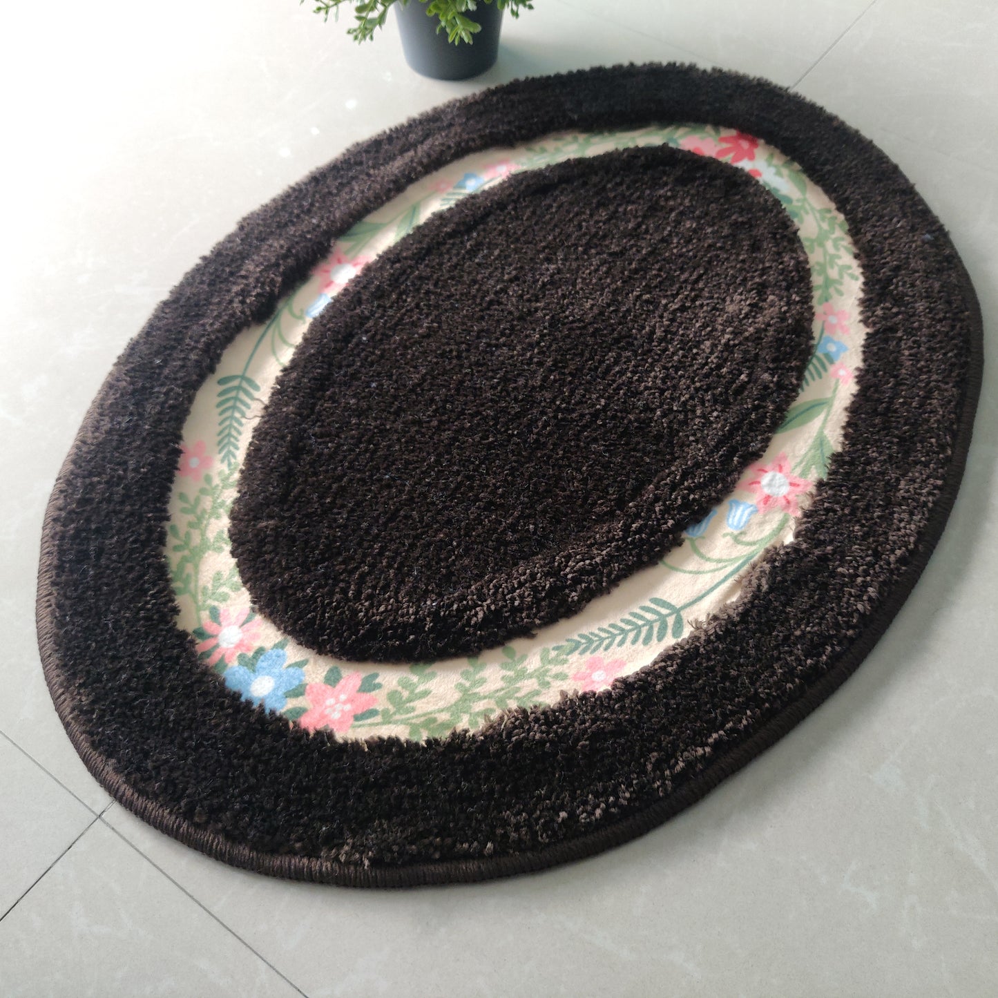 Avioni Home| Zengrove Floormat Collection | Soft Shaggy Oval Shape Floor mat /Door Mat | Dark Coffee | Fluffy & 10mm Thick Mat | 40 x 60 CM