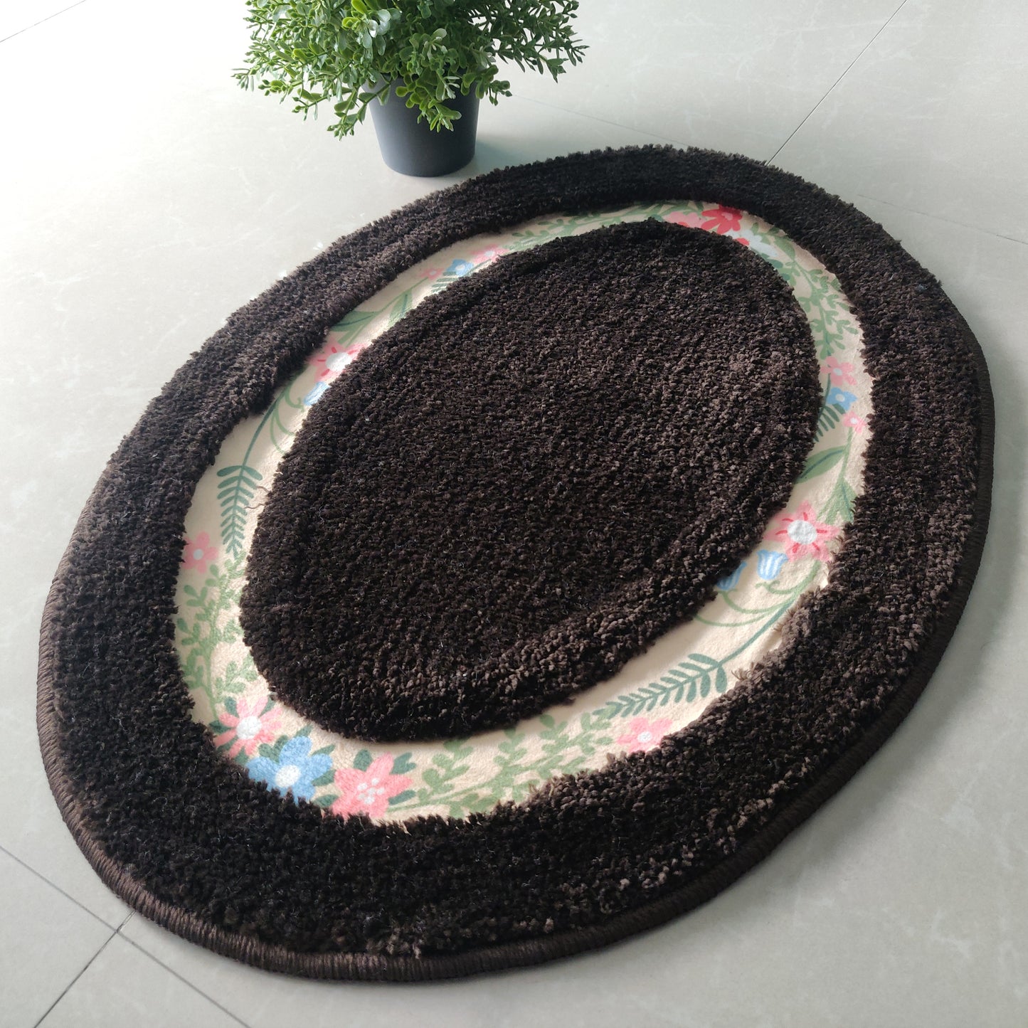 Avioni Home| Zengrove Floormat Collection | Soft Shaggy Oval Shape Floor mat /Door Mat | Dark Coffee | Fluffy & 10mm Thick Mat | 40 x 60 CM