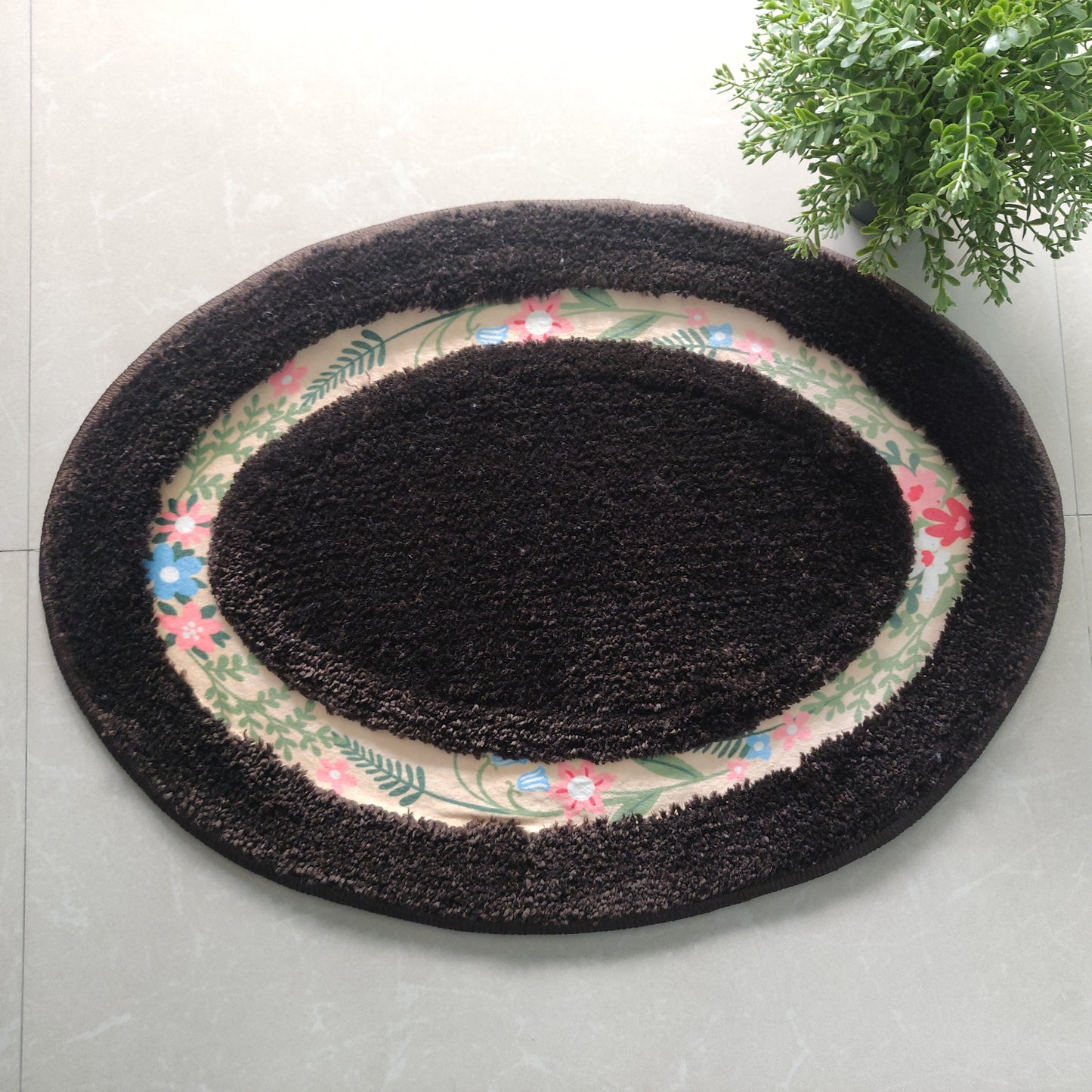 Avioni Home| Zengrove Floormat Collection | Soft Shaggy Oval Shape Floor mat /Door Mat | Dark Coffee | Fluffy & 10mm Thick Mat | 40 x 60 CM