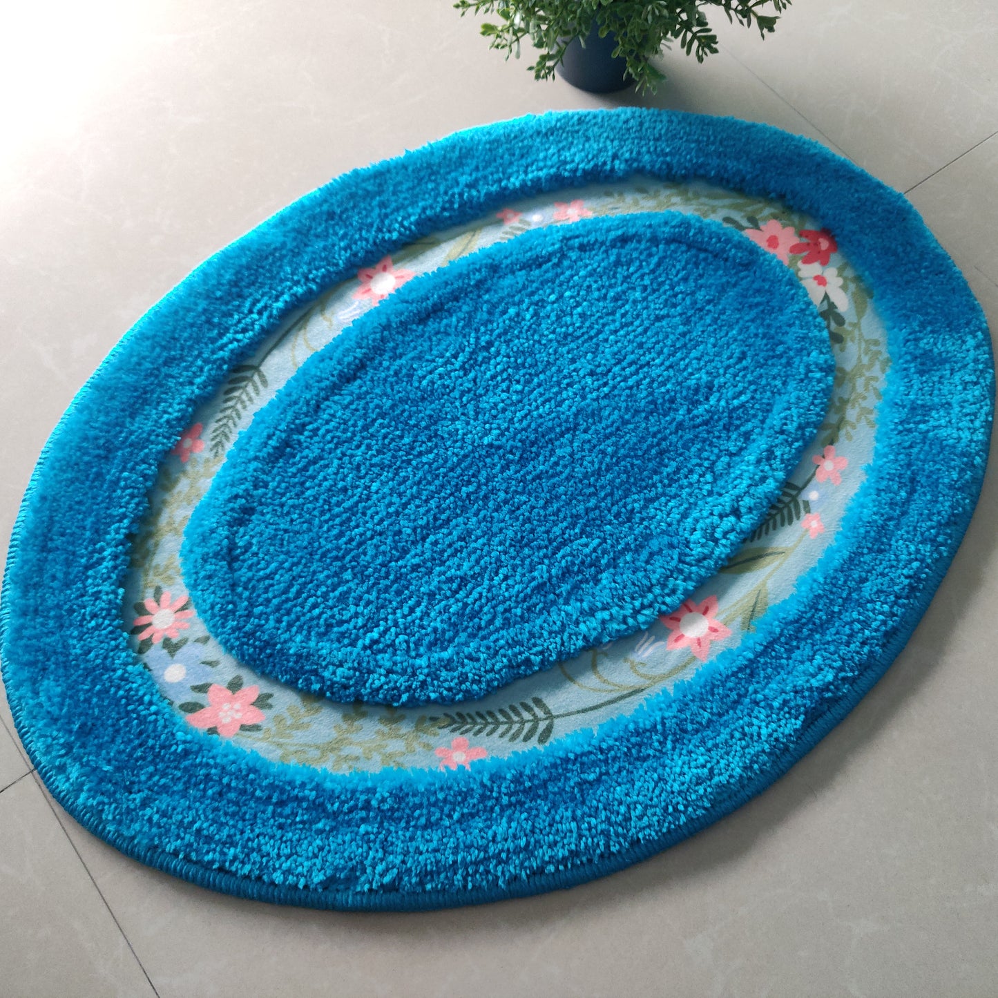 Avioni Home| Zengrove Floormat Collection | Soft Shaggy Oval Shape Floor mat /Door Mat | Turquoise | Fluffy & 10mm Thick Mat | 40 x 60 CM