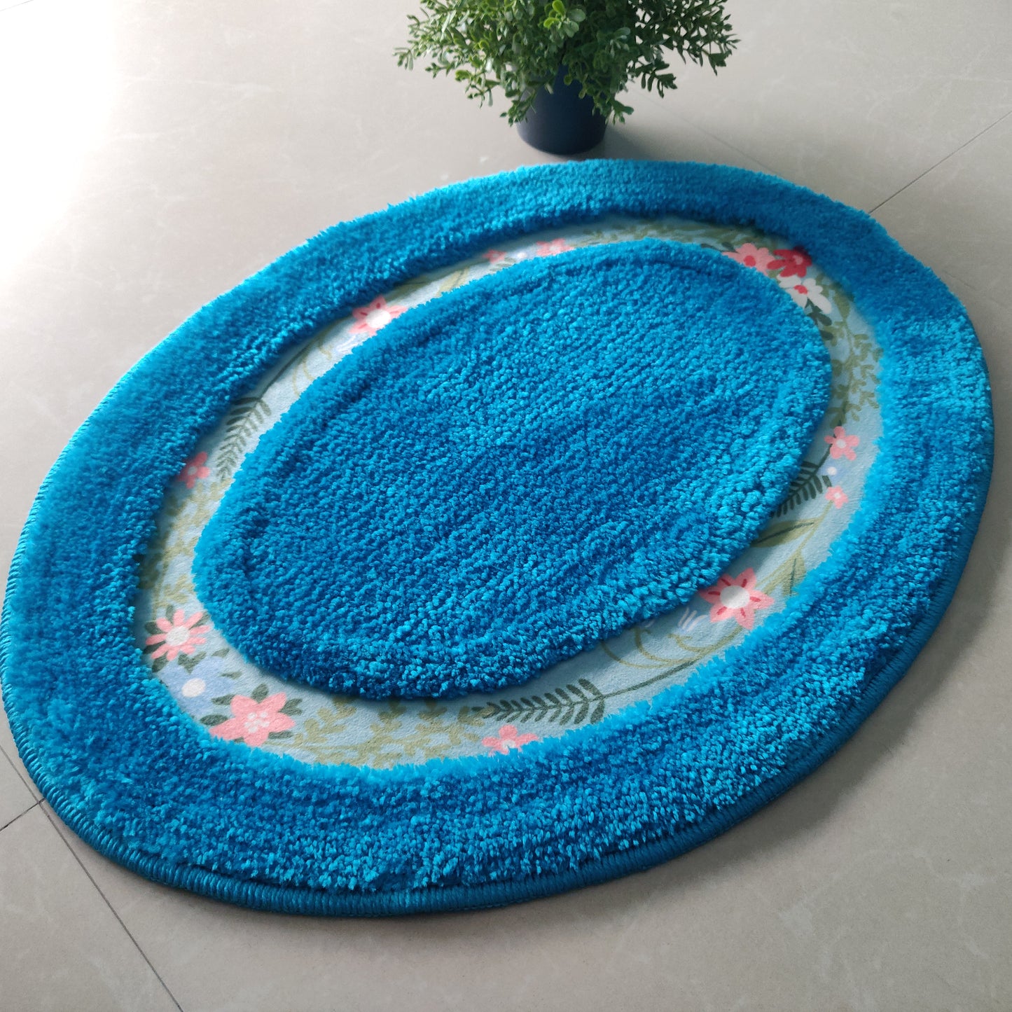Avioni Home| Zengrove Floormat Collection | Soft Shaggy Oval Shape Floor mat /Door Mat | Turquoise | Fluffy & 10mm Thick Mat | 40 x 60 CM