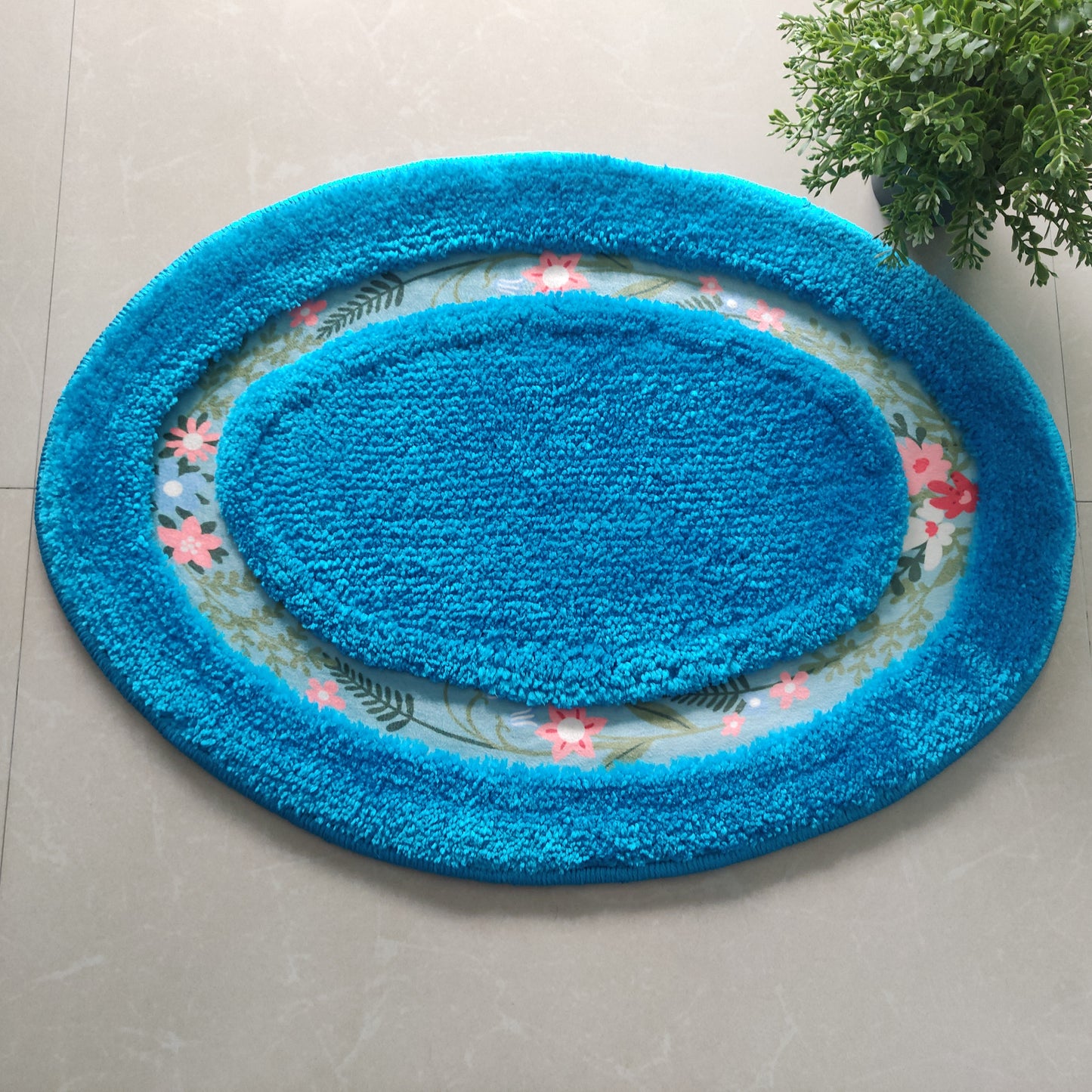 Avioni Home| Zengrove Floormat Collection | Soft Shaggy Oval Shape Floor mat /Door Mat | Turquoise | Fluffy & 10mm Thick Mat | 40 x 60 CM