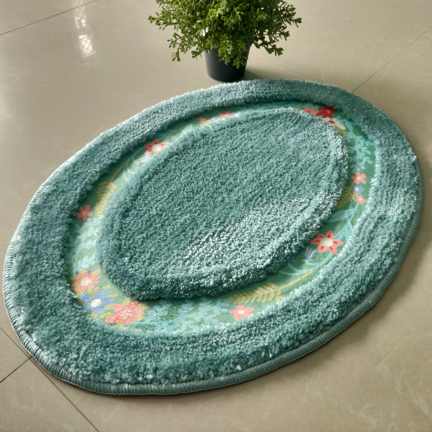 Avioni Home| Zengrove Floormat Collection | Soft Shaggy Oval Shape Floor mat /Door Mat | Aqua | Fluffy & 10mm Thick Mat | 40 x 60 CM