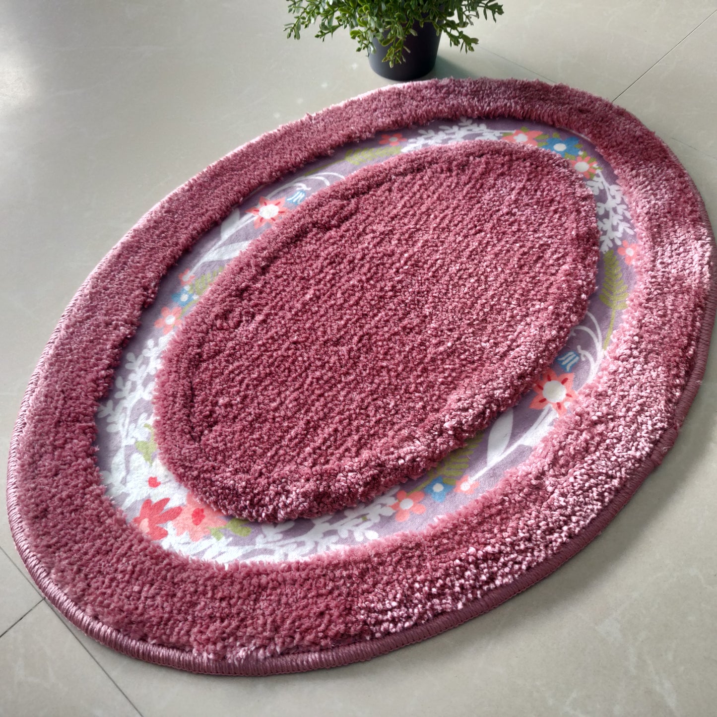 Avioni Home| Zengrove Floormat Collection | Soft Shaggy Oval Shape Floor mat /Door Mat | Wine Pink | Fluffy & 10mm Thick Mat | 40 x 60 CM