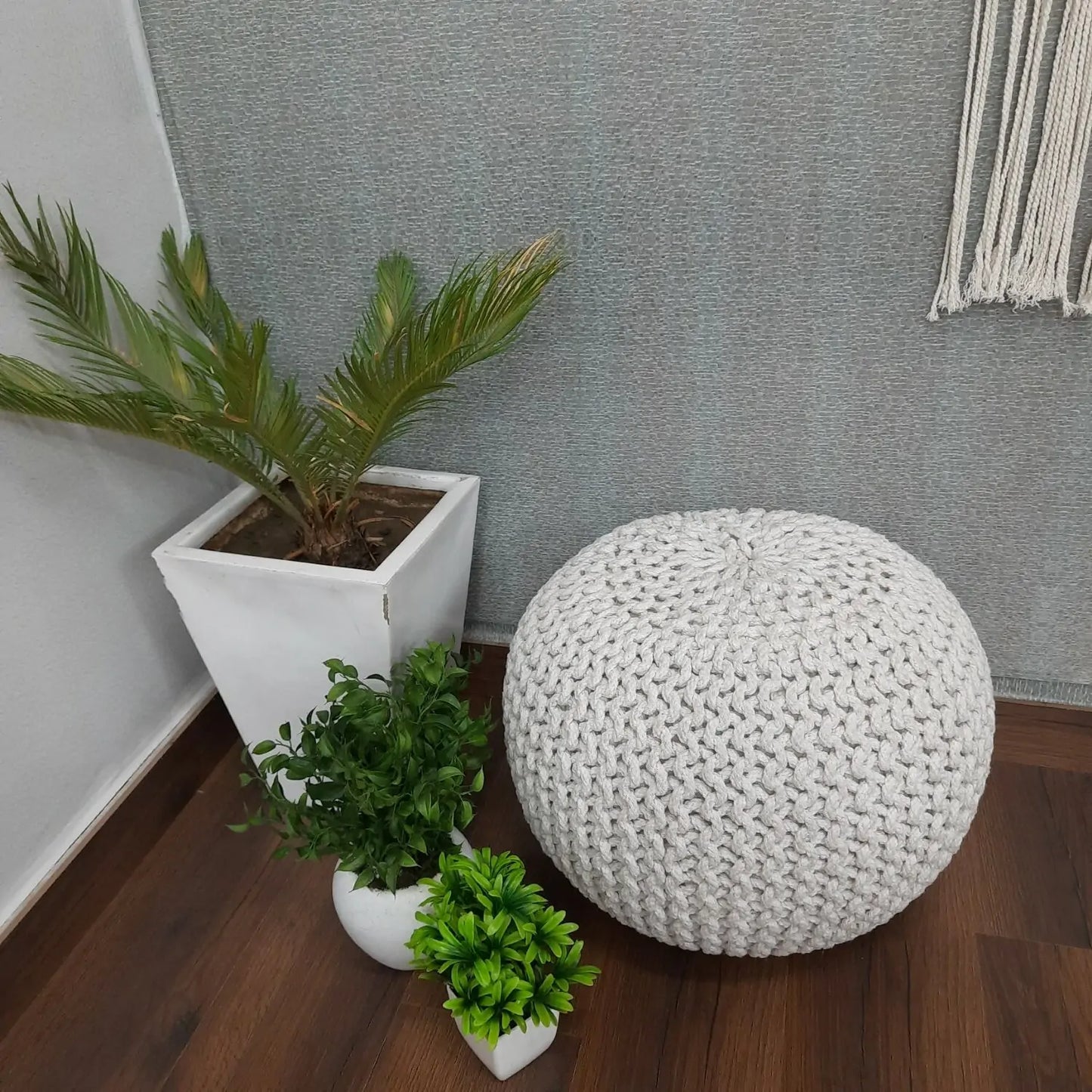 Avioni Home- Hand Knotted Natural Dyed Cotton- Silver/Light Gray Colour- Filled with FR Beans- Large Size-40x55x55 cms