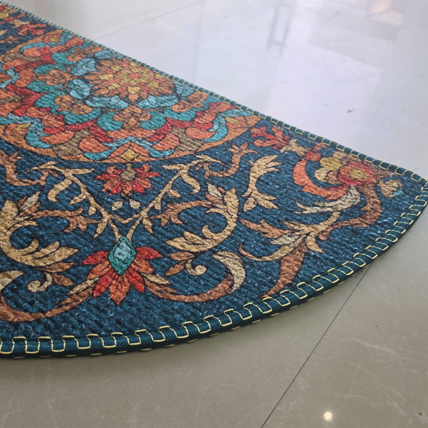 Avioni Home Semi Round Floral Rangoli Floor Mat | Vintage Persian Inspired Design | Anti-Slip, Washable & Durable | Indoor & Outdoor Entrance Door Mat