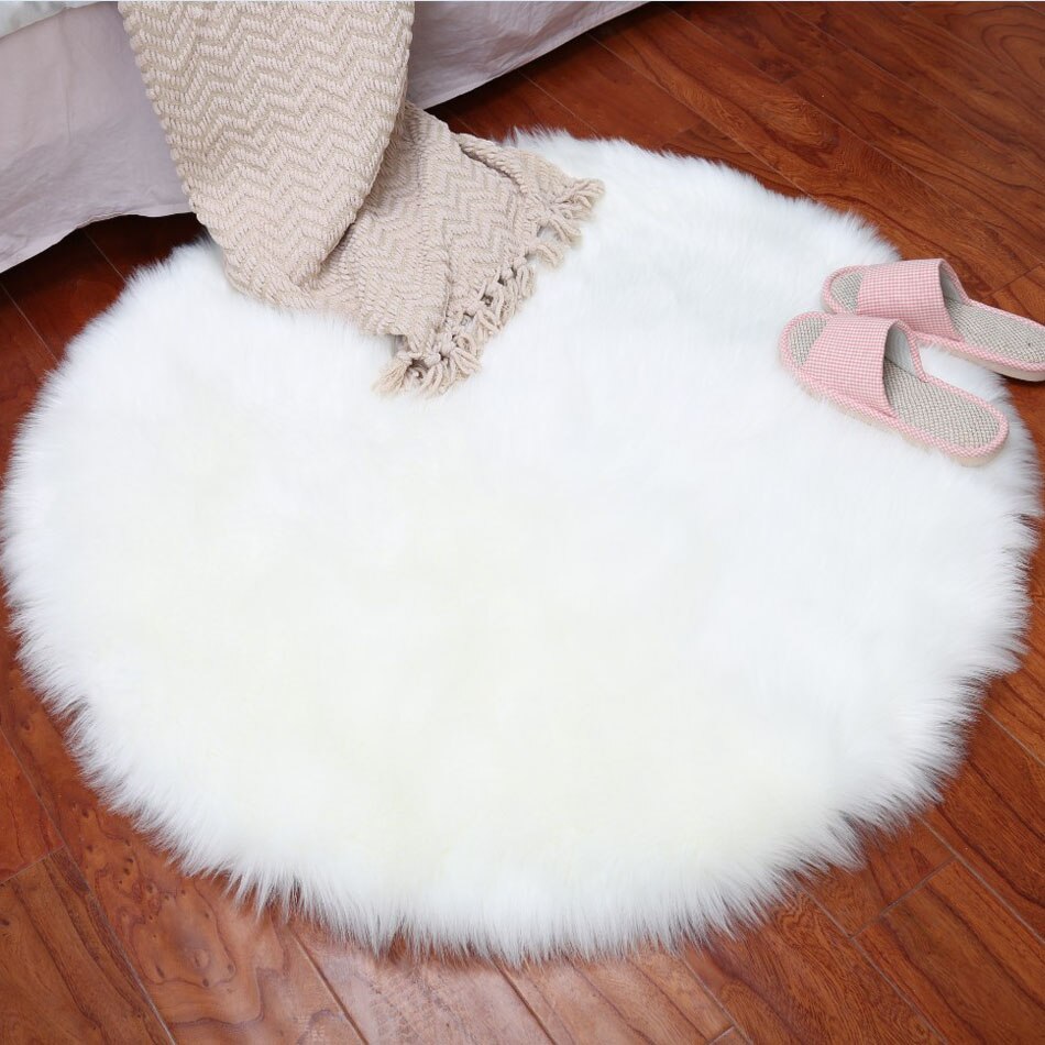 Round Rug – Shaggy Carpet – Snow White Premium Long Faux Fur – 75 cm Dia By Avioni