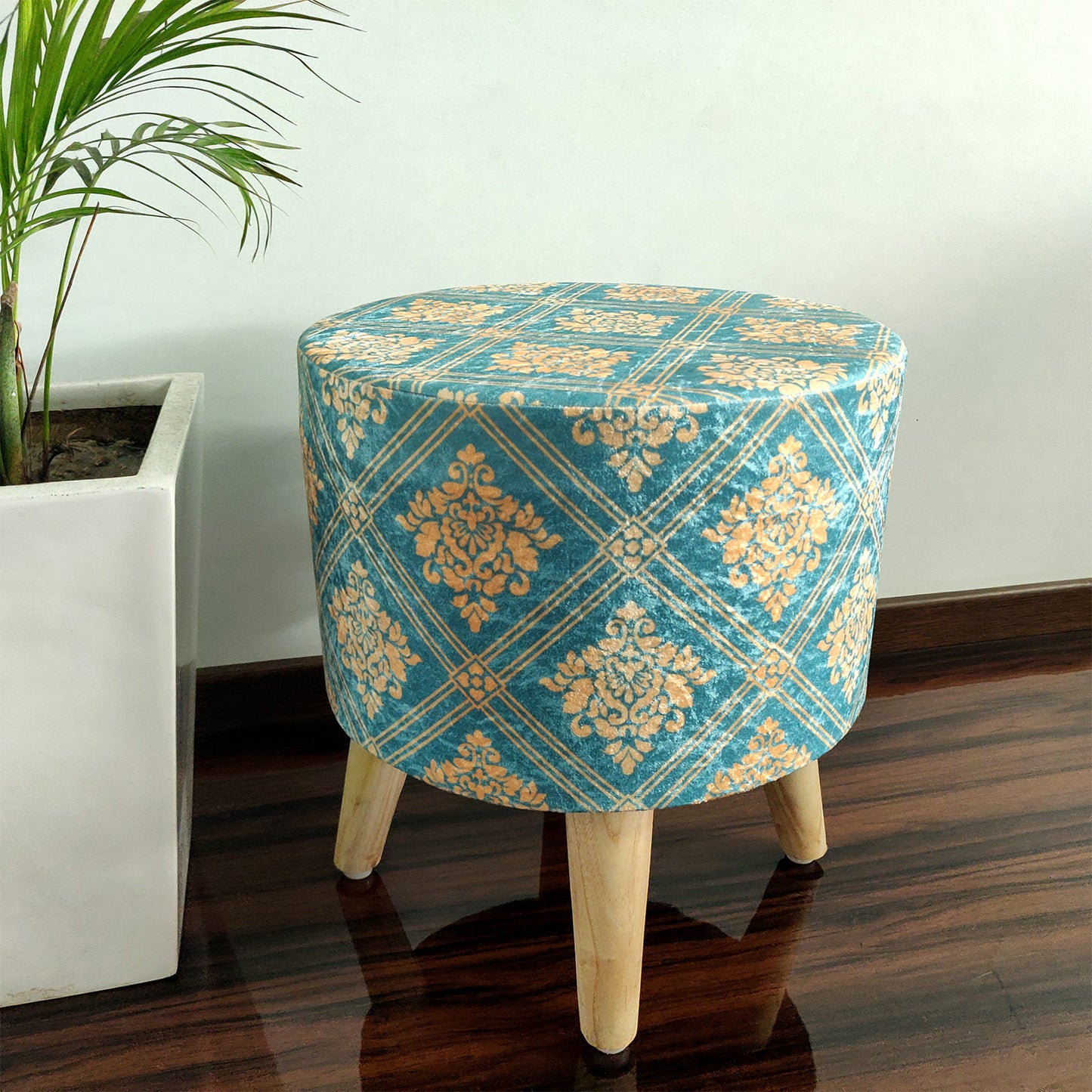 BIGMO Luxury Home Utility Padded Stool/ Ottoman (4 Legs-Added Stability-Natural Finish)