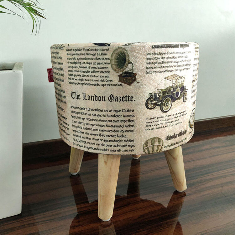 BIGMO Luxury Home Utility Padded Stool/ Ottoman (4 Legs-Added Stability-Natural Finish)