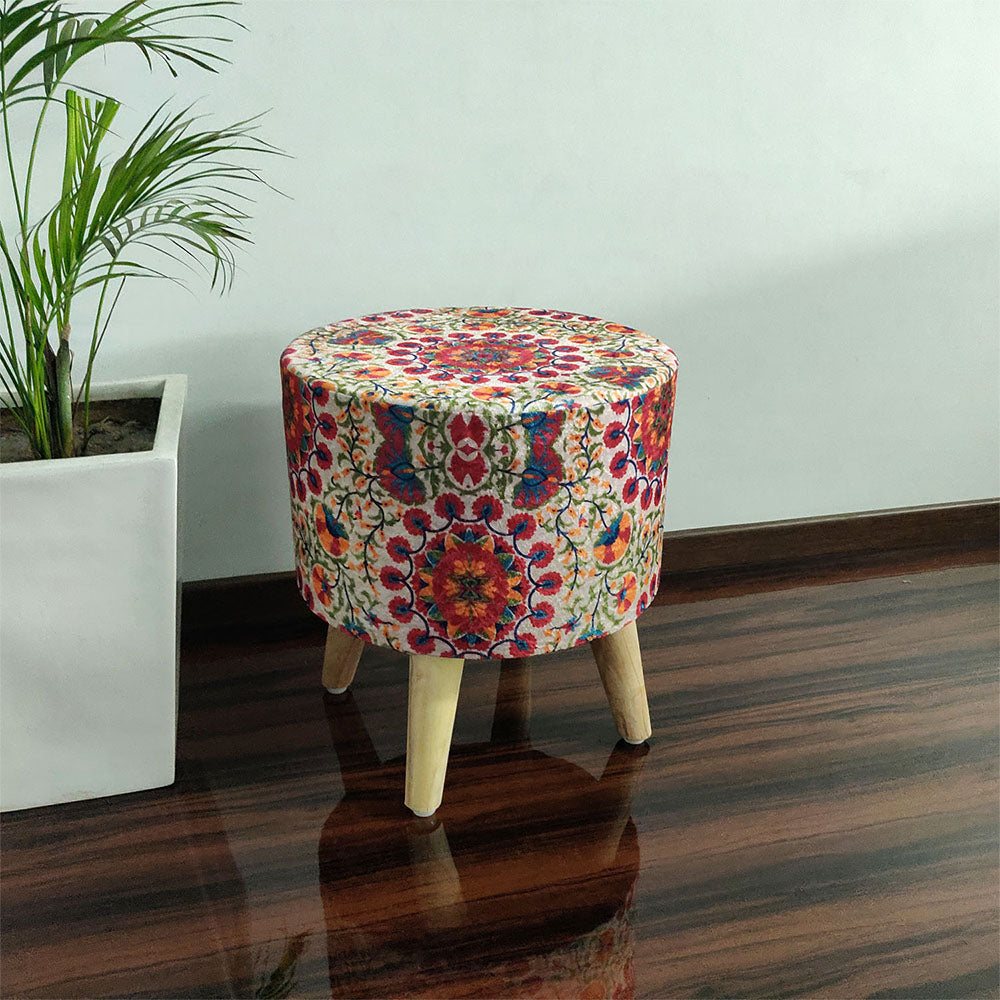 BIGMO Luxury Home Utility Padded Stool/ Ottoman (4 Legs-Added Stability-Natural Finish)