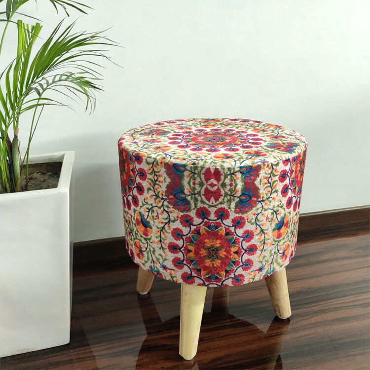 BIGMO Luxury Home Utility Padded Stool/ Ottoman (4 Legs-Added Stability-Natural Finish)