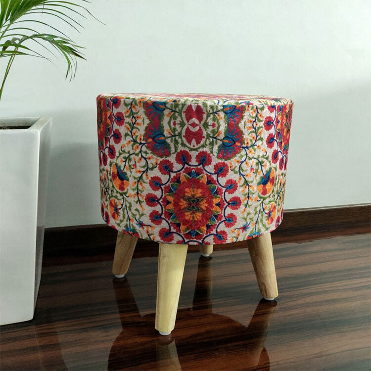 BIGMO Luxury Home Utility Padded Stool/ Ottoman (4 Legs-Added Stability-Natural Finish)