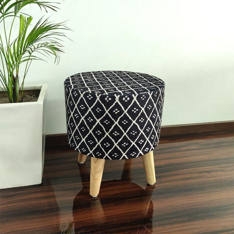 BIGMO Luxury Home Utility Padded Stool/ Ottoman (4 Legs-Added Stability-Natural Finish)