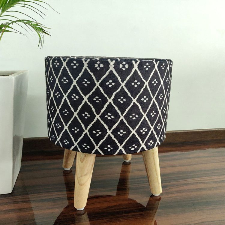 BIGMO Luxury Home Utility Padded Stool/ Ottoman (4 Legs-Added Stability-Natural Finish)
