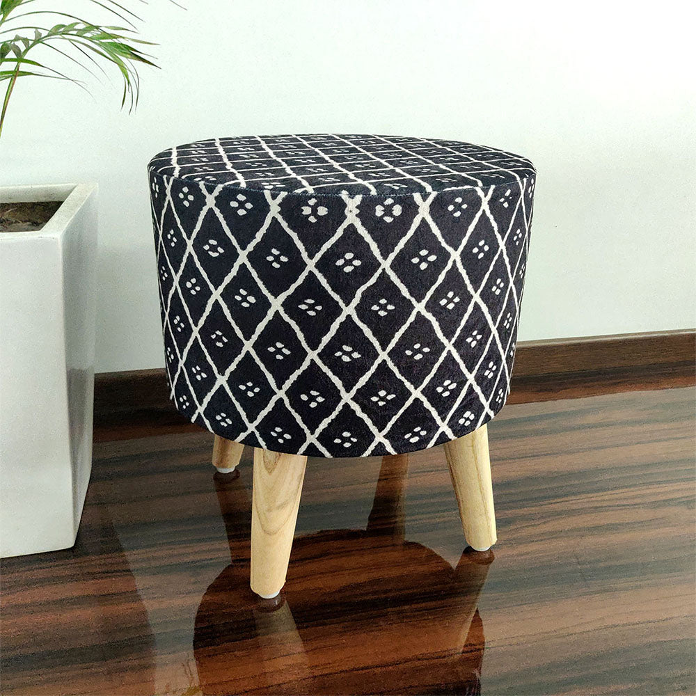 BIGMO Luxury Home Utility Padded Stool/ Ottoman (4 Legs-Added Stability-Natural Finish)