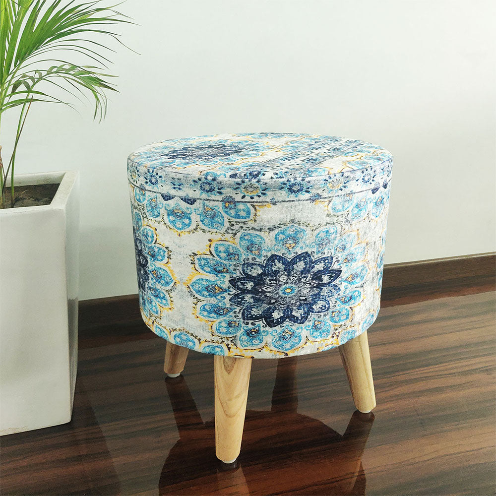 BIGMO Luxury Home Utility Padded Stool/ Ottoman (4 Legs-Added Stability-Natural Finish)