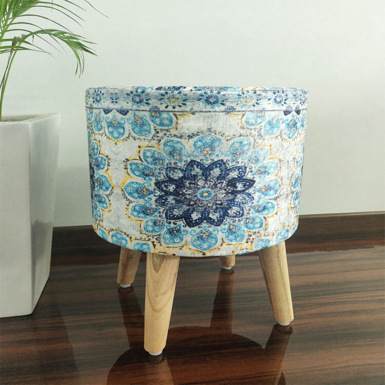 BIGMO Luxury Home Utility Padded Stool/ Ottoman (4 Legs-Added Stability-Natural Finish)