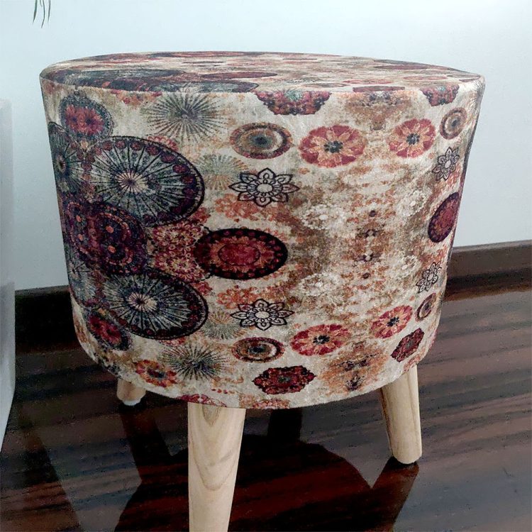 BIGMO Luxury Home Utility Padded Stool/ Ottoman (4 Legs-Added Stability-Natural Finish)