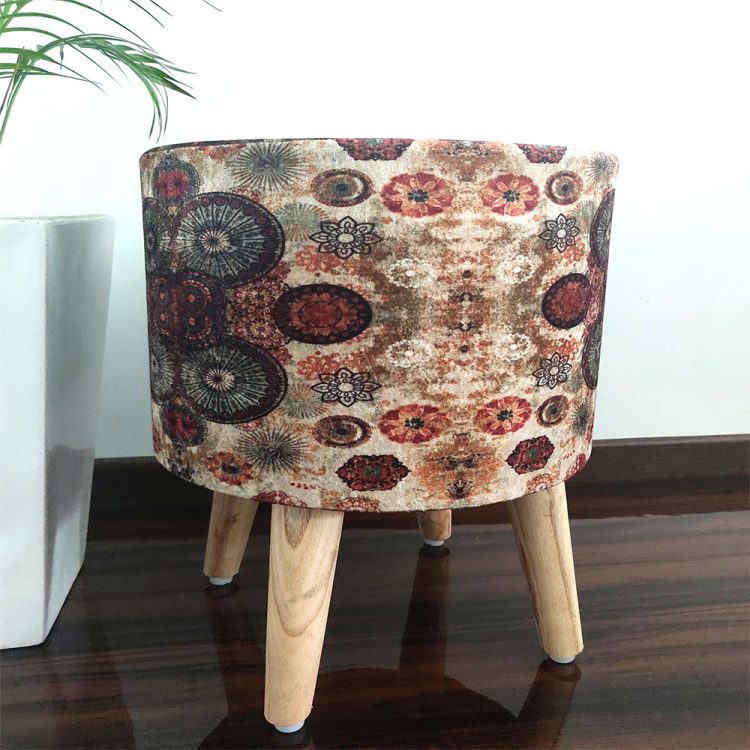 BIGMO Luxury Home Utility Padded Stool/ Ottoman (4 Legs-Added Stability-Natural Finish)