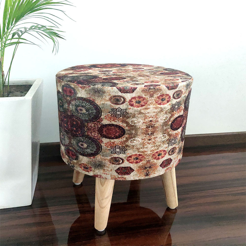 BIGMO Luxury Home Utility Padded Stool/ Ottoman (4 Legs-Added Stability-Natural Finish)