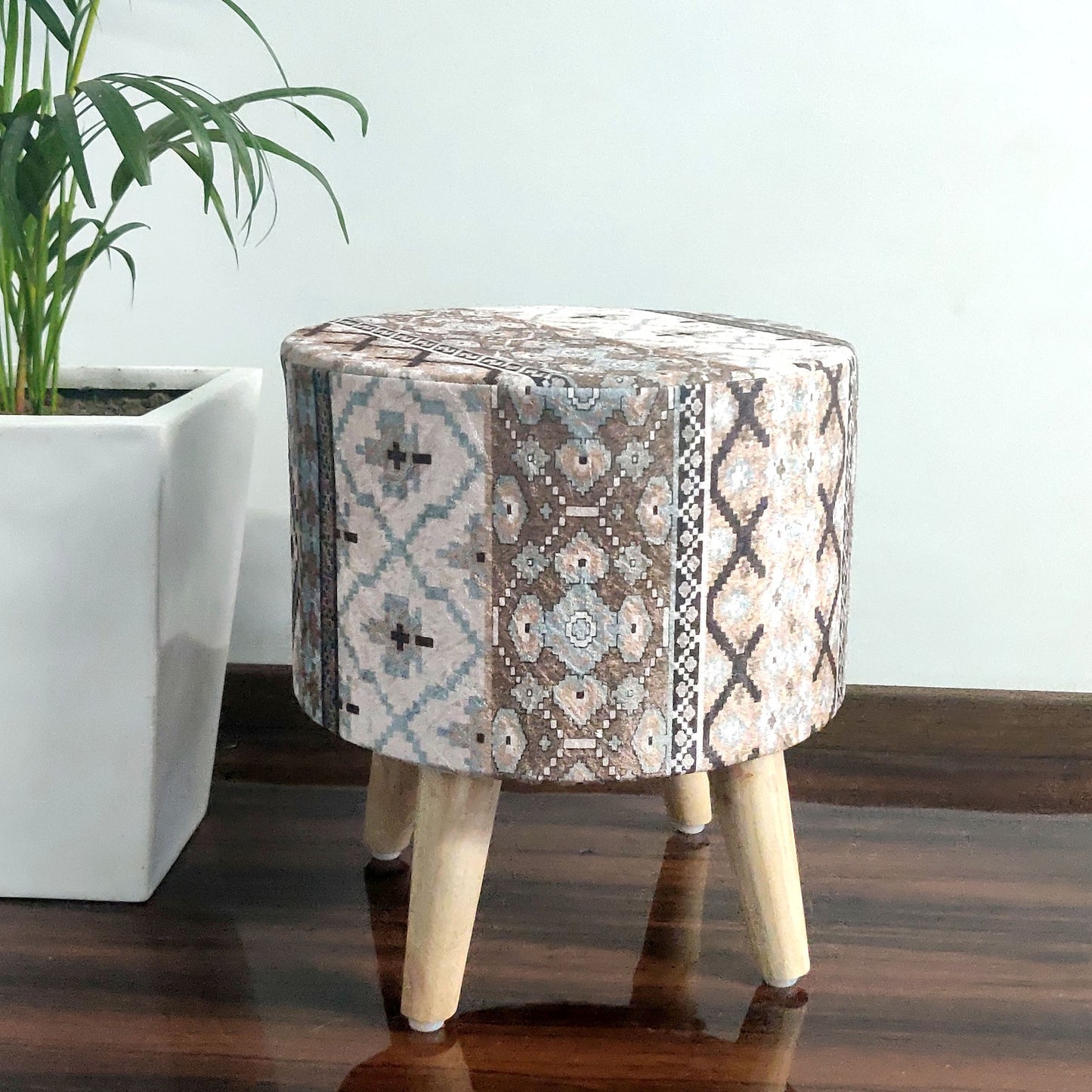 BIGMO Luxury Home Utility Padded Stool/ Ottoman (4 Legs-Added Stability-Natural Finish)