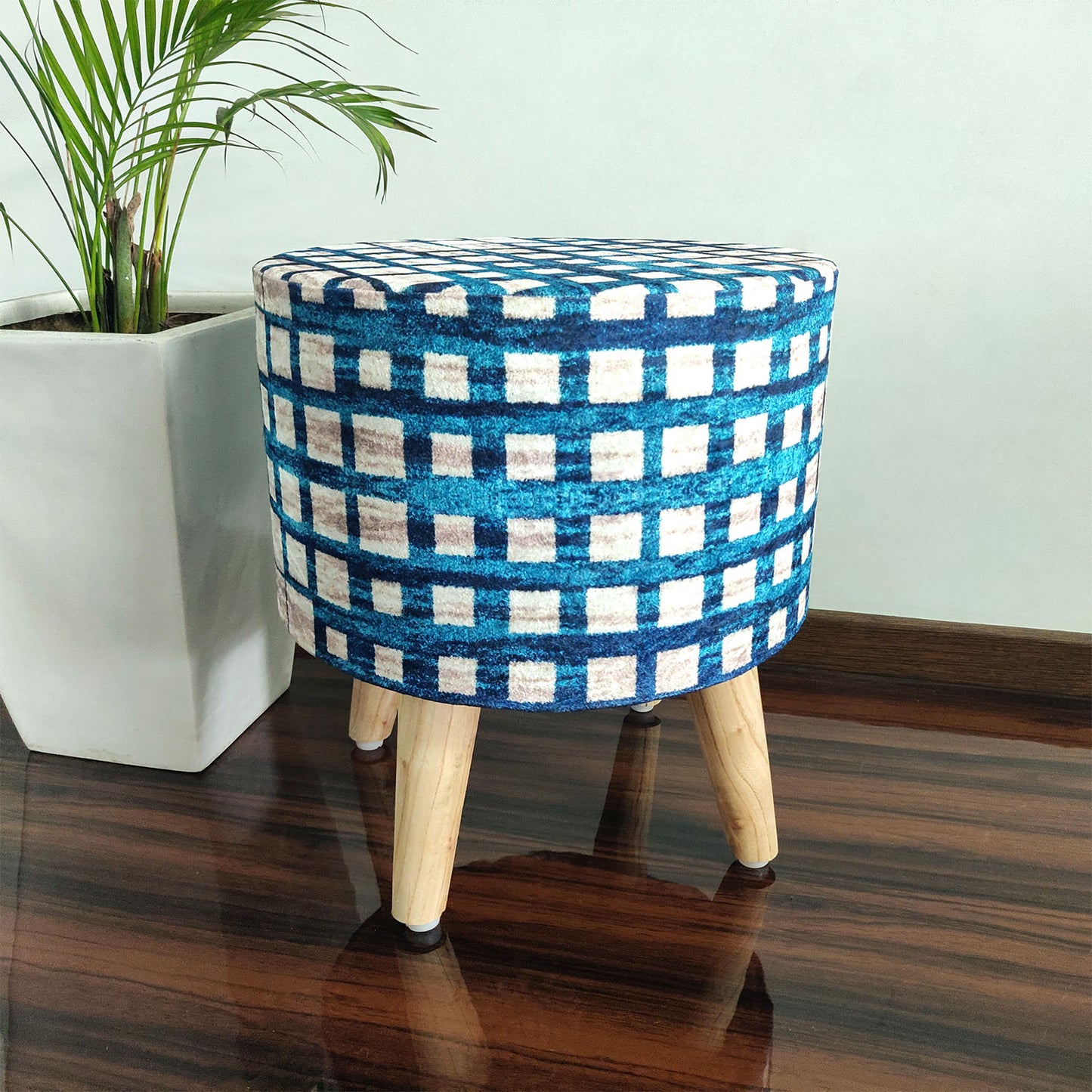 BIGMO Luxury Home Utility Padded Stool/ Ottoman (4 Legs-Added Stability-Natural Finish)