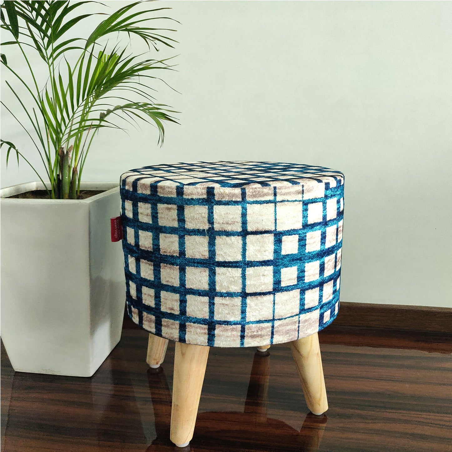 BIGMO Luxury Home Utility Padded Stool/ Ottoman (4 Legs-Added Stability-Natural Finish)