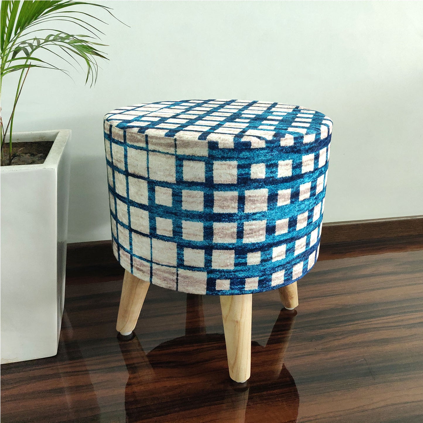 BIGMO Luxury Home Utility Padded Stool/ Ottoman (4 Legs-Added Stability-Natural Finish)