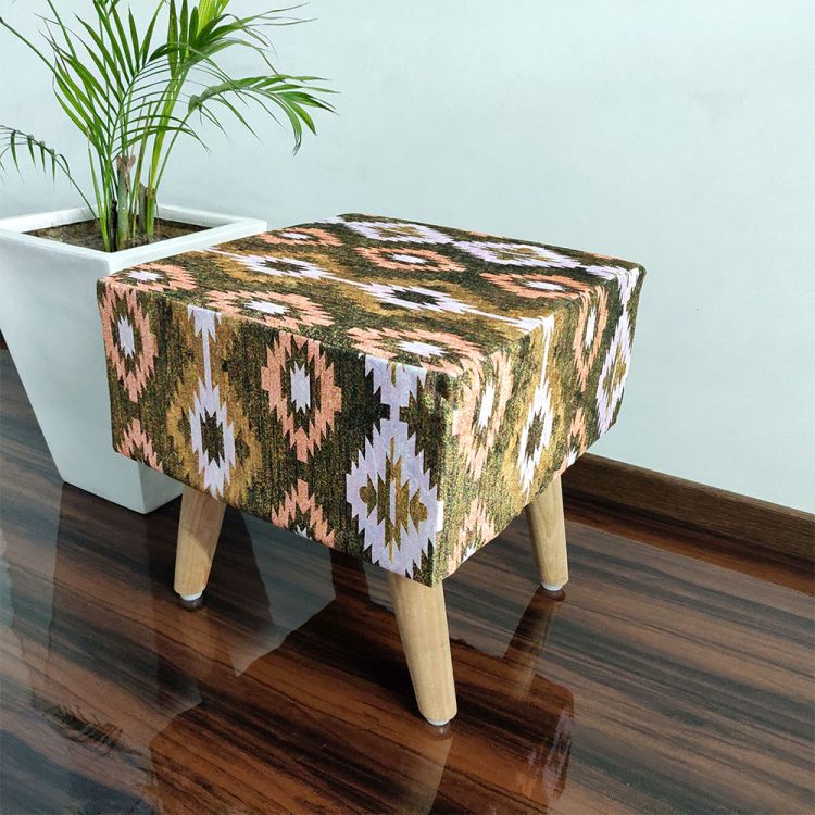 BIGMO Southwestern Home Utility Padded Stool/ Ottoman Square-(Natural Finish)
