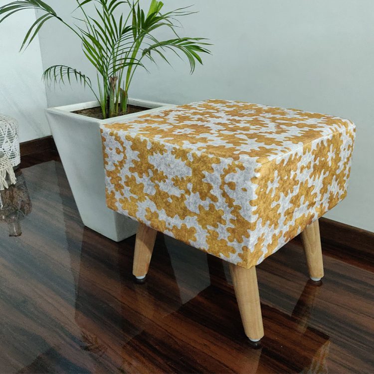 BIGMO Luxury Golden Finish Home Utility Padded Stool/ Ottoman Square-(Natural Finish)